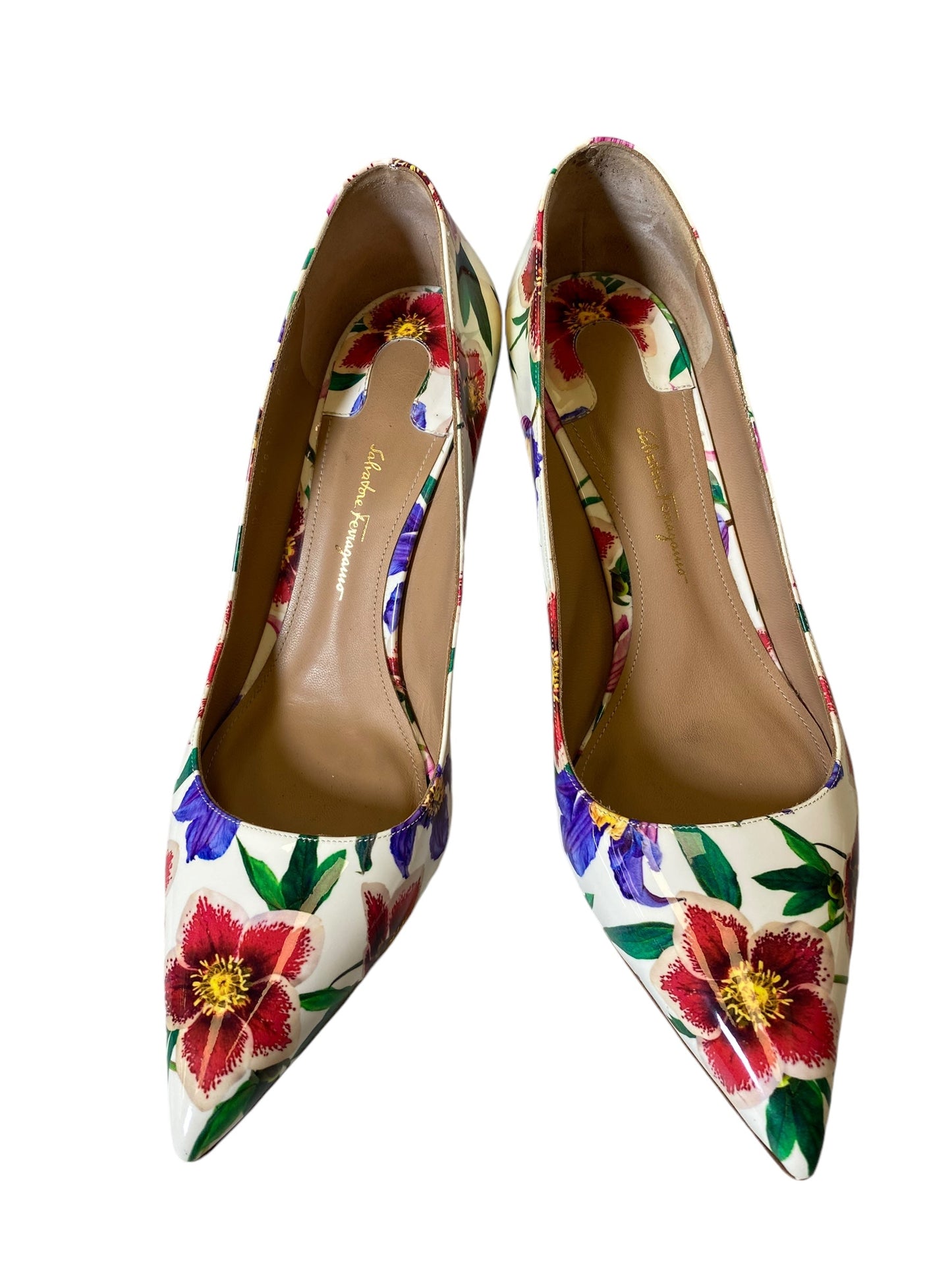 Shoes Luxury Designer By Ferragamo In Floral Print, Size: 8