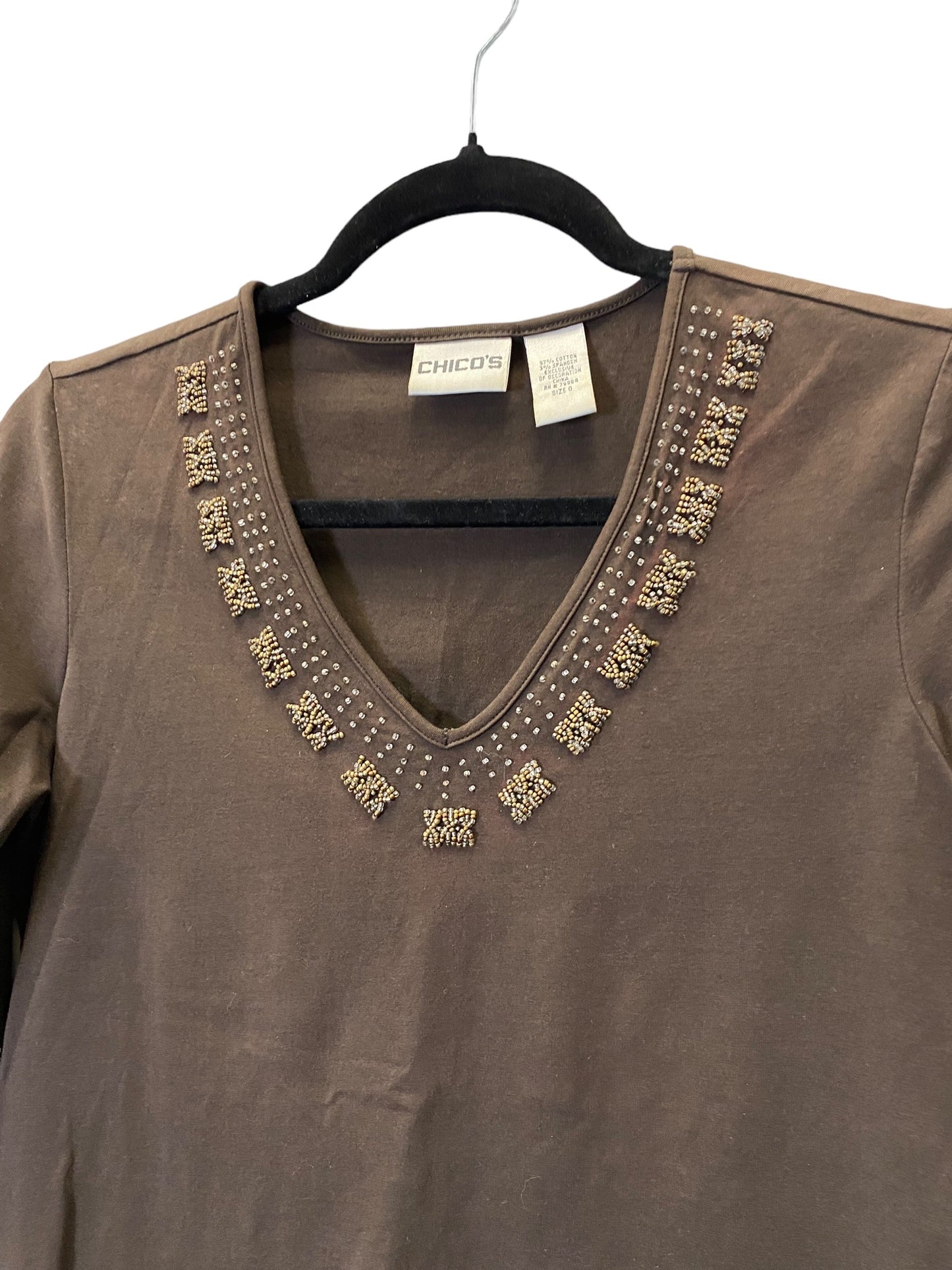 Top 3/4 Sleeve By Chicos In Brown, Size: S