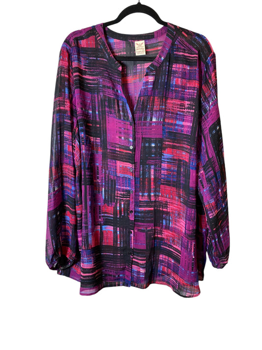 Blouse Short Sleeve By Faded Glory In Black & Purple, Size: 4x