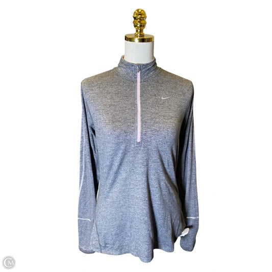 Athletic Top Long Sleeve Collar By Nike In Grey & Pink, Size: M