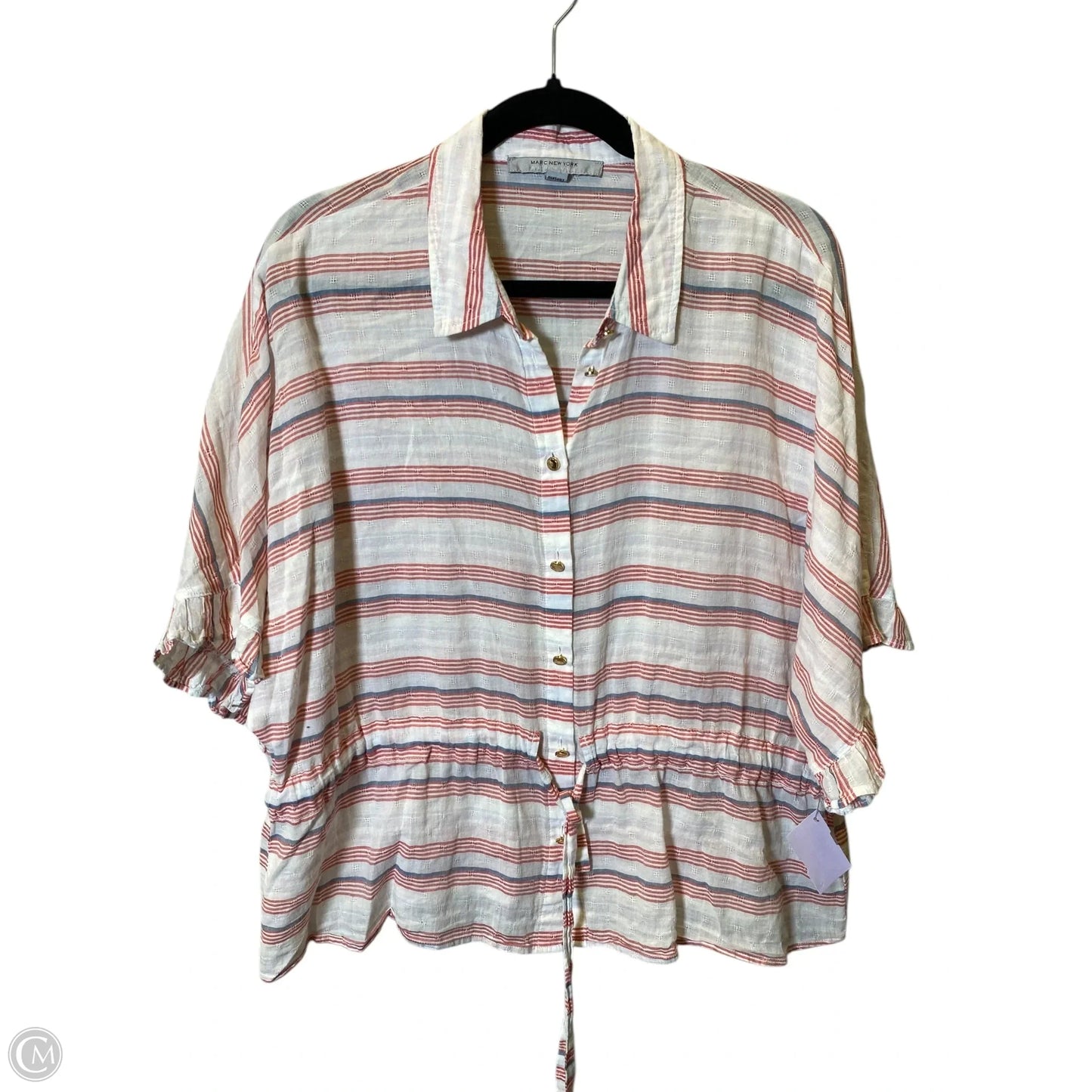 Blouse Short Sleeve By Marc New York In Pink & White, Size: M