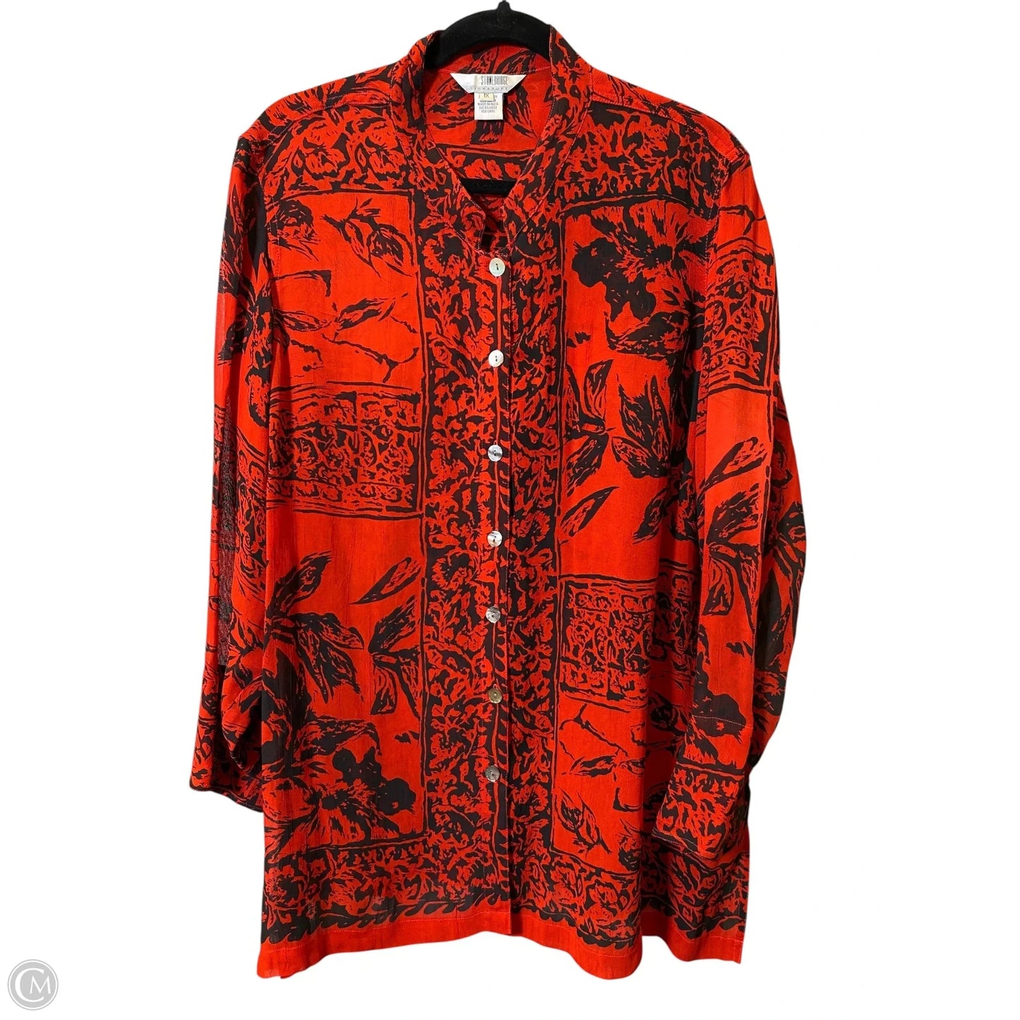 Blouse Long Sleeve By Clothes Mentor In Black & Red, Size: 1x