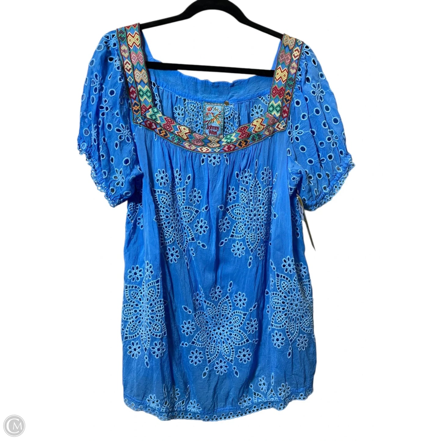 Blouse Short Sleeve By Johnny Was In Blue, Size: Xl
