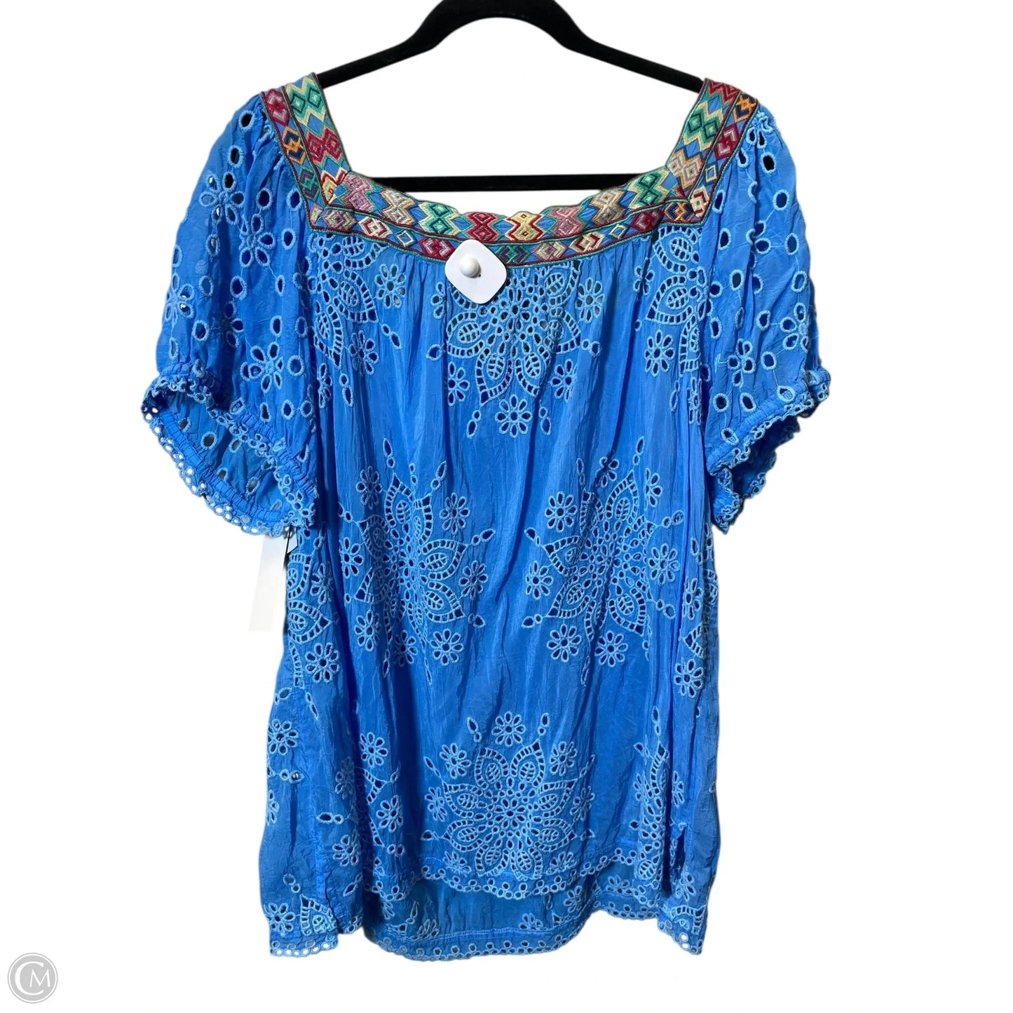 Blouse Short Sleeve By Johnny Was In Blue, Size: Xl