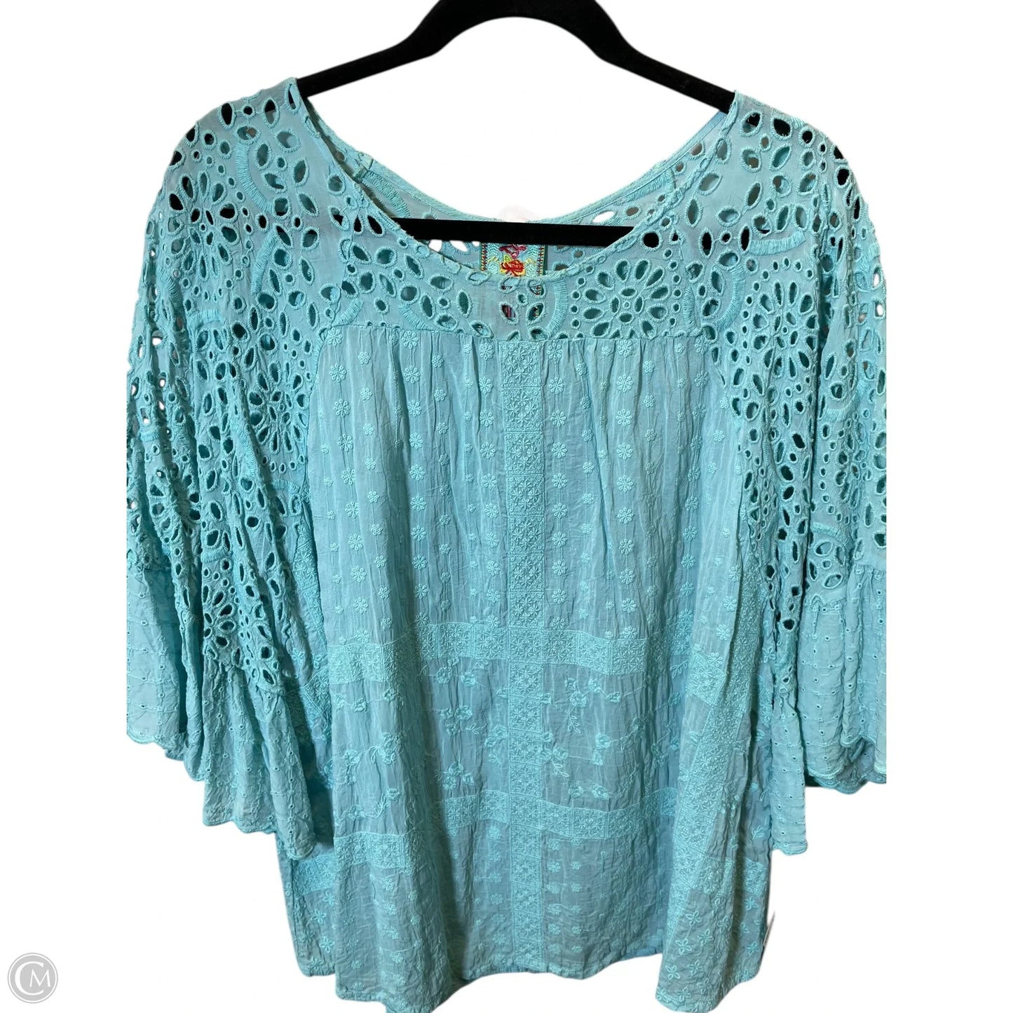 Top 3/4 Sleeve By Johnny Was In Blue, Size: L