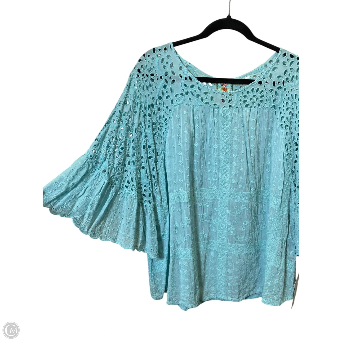 Top 3/4 Sleeve By Johnny Was In Blue, Size: L