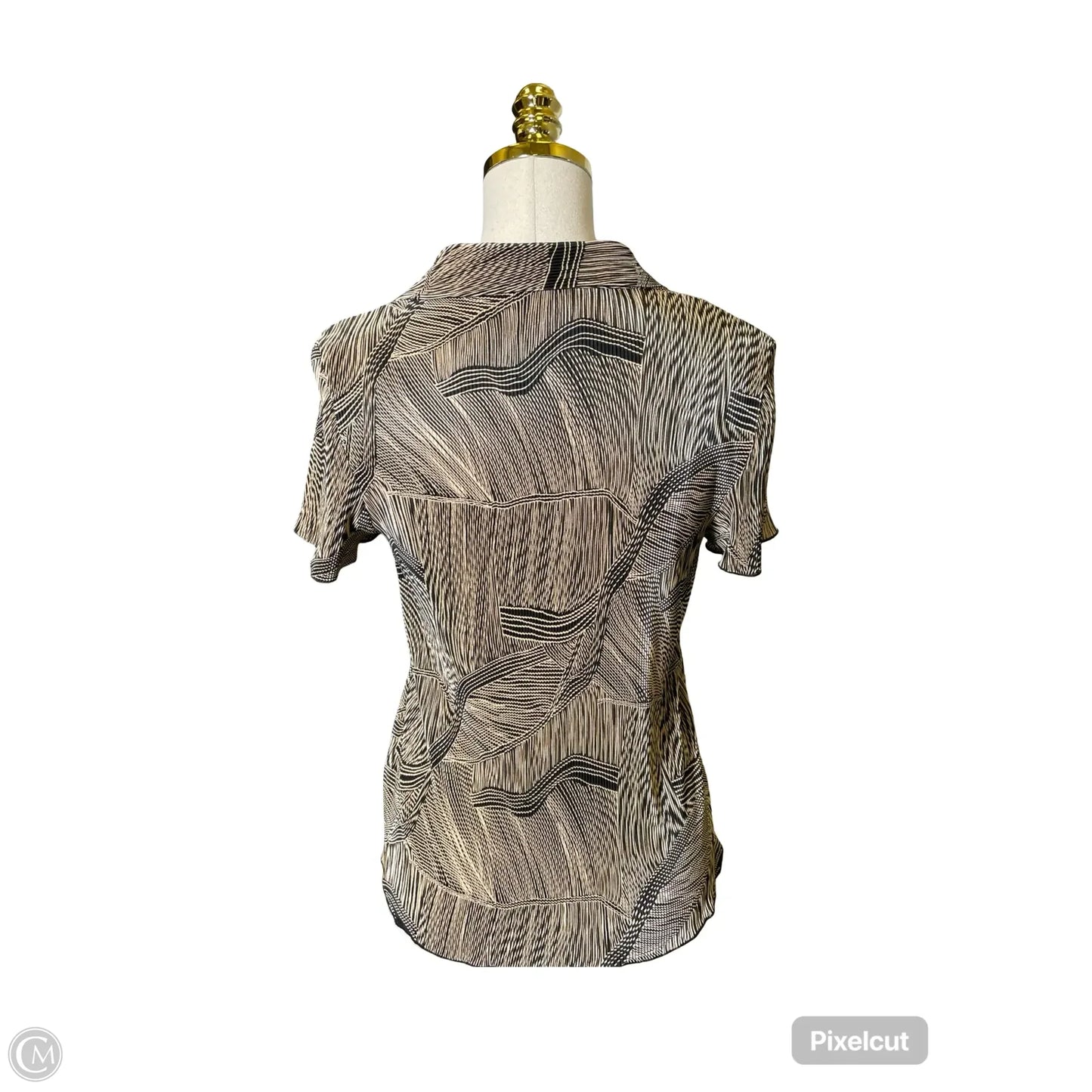 Blouse Short Sleeve By In Studio In Black & Tan, Size: M