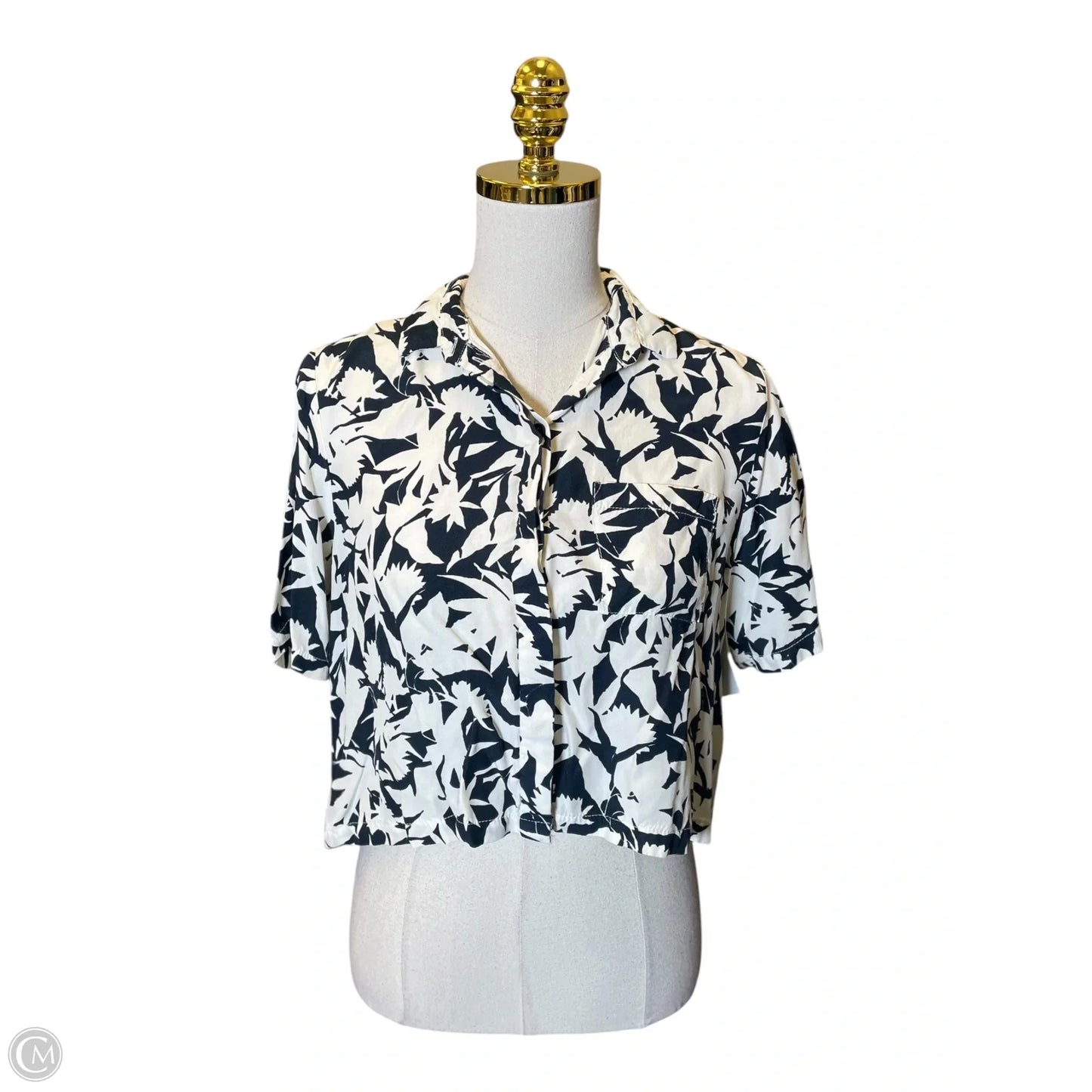 Blouse Short Sleeve By Topshop In Black & White, Size: S