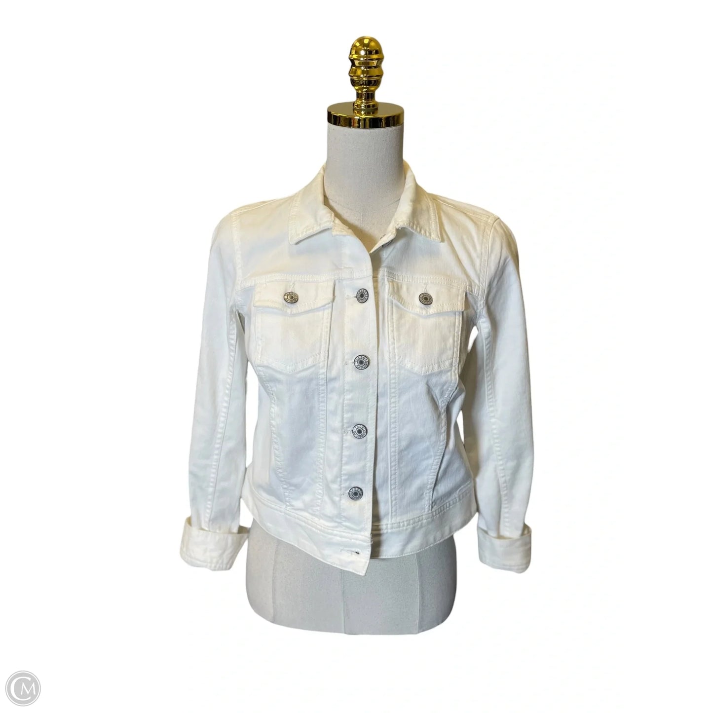 Jacket Denim By Talbots In White Denim, Size: S