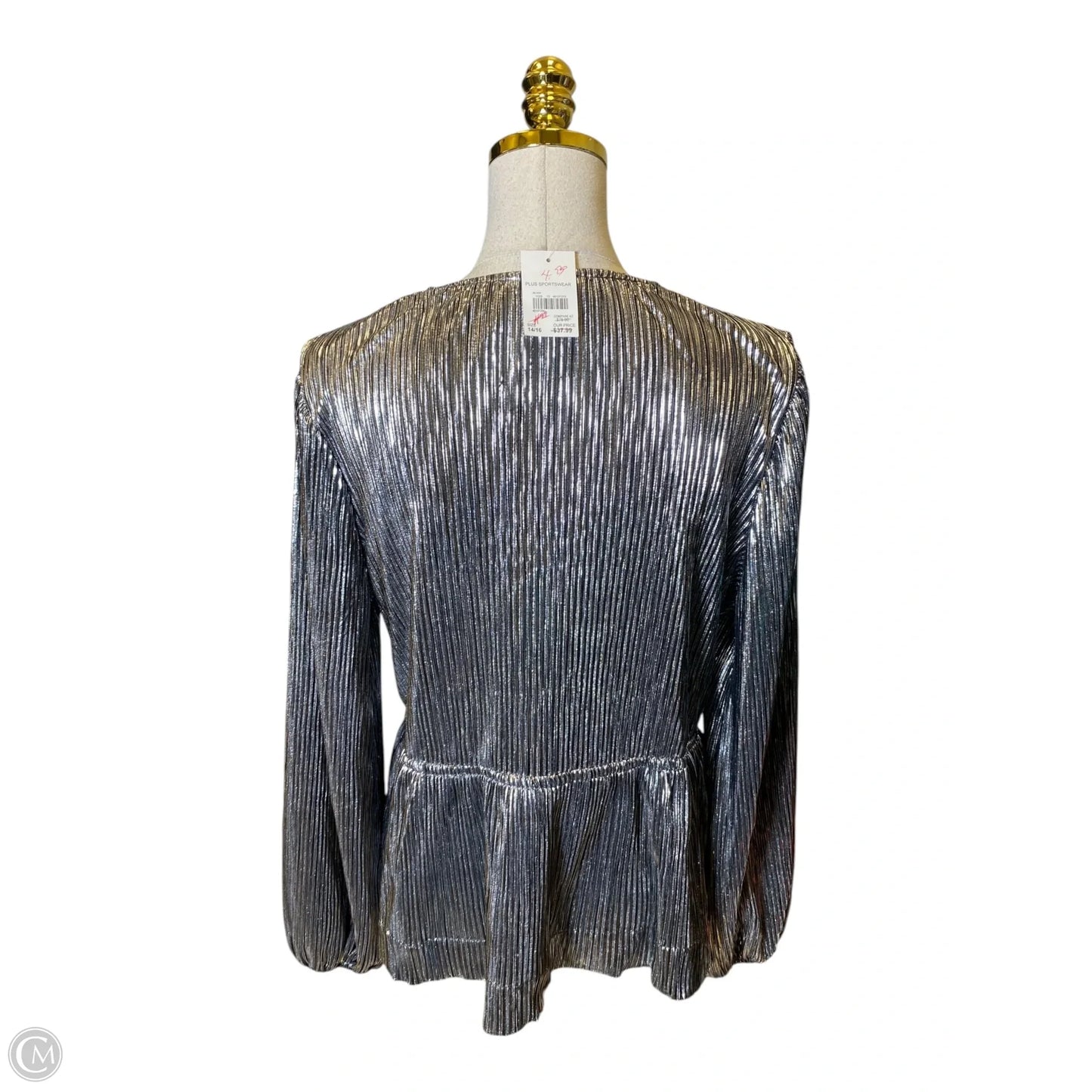 Blouse Long Sleeve By Cato In Silver, Size: 14