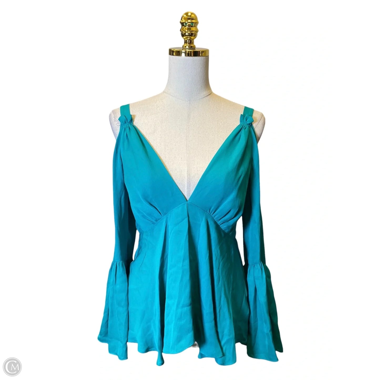Blouse Long Sleeve By Nicole Miller In Teal, Size: S