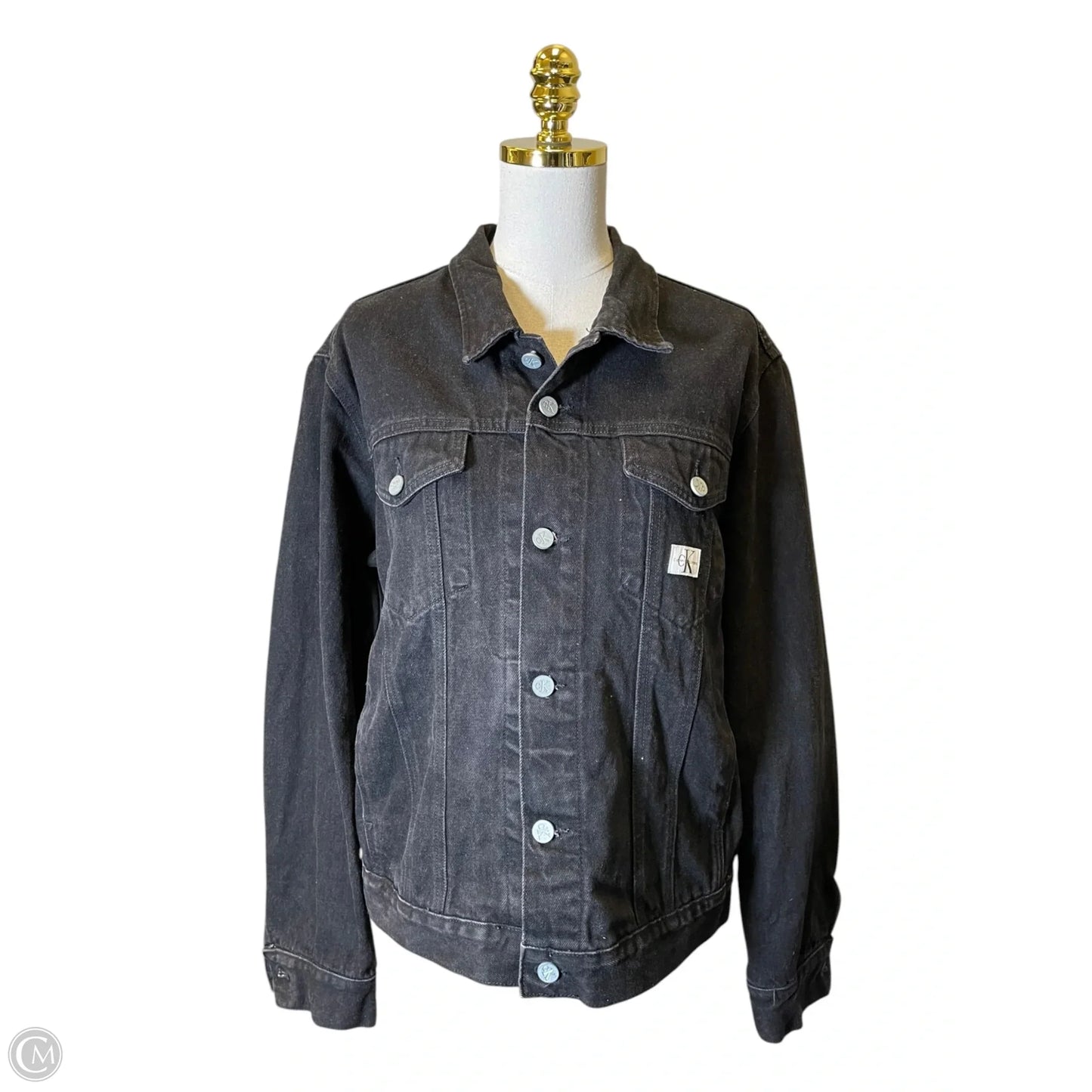 Jacket Denim By Calvin Klein In Black Denim, Size: L