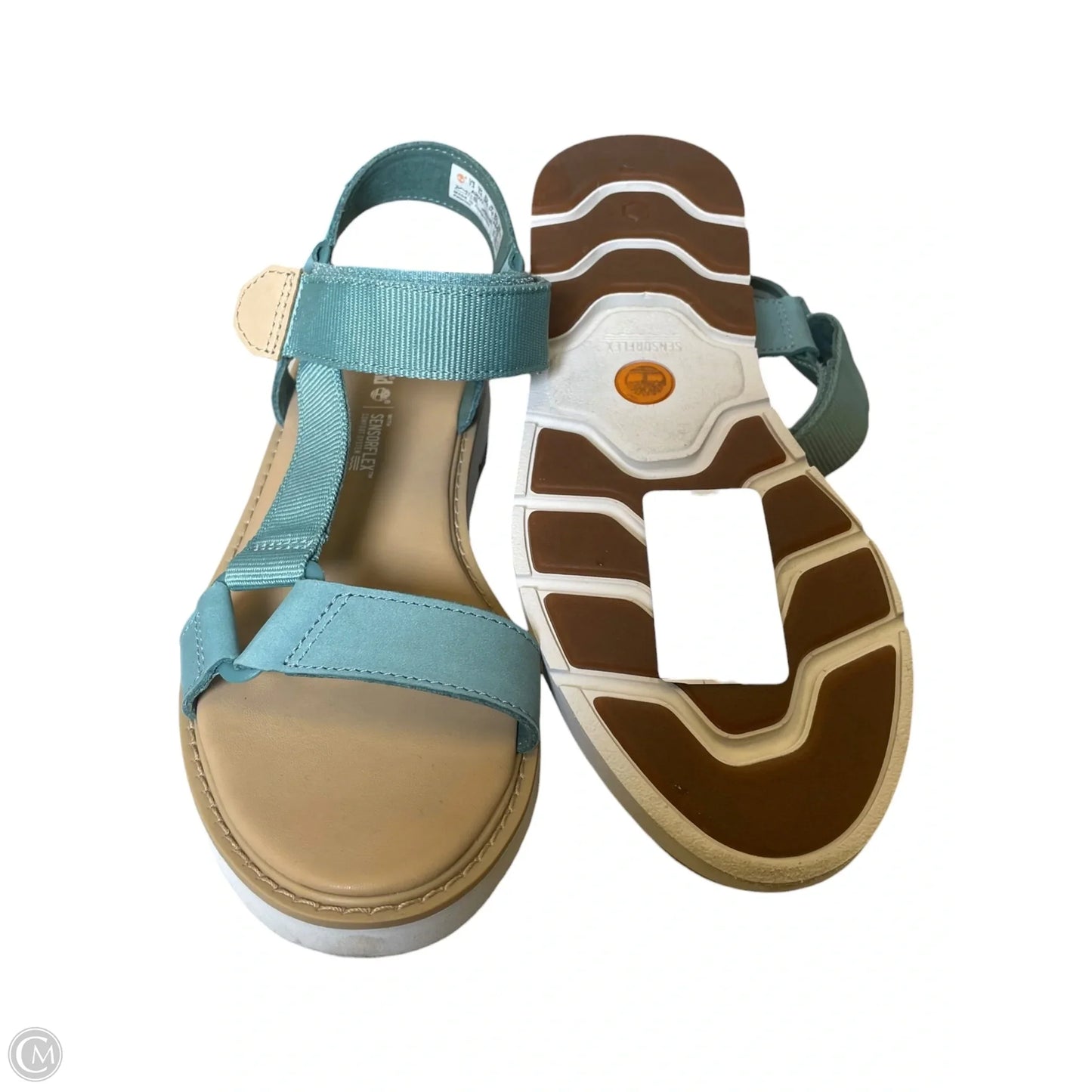 Sandals Flats By Timberland In Green & Tan, Size: 7.5