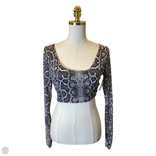 Blouse Long Sleeve By Pretty Little Thing In Black & Grey, Size: L