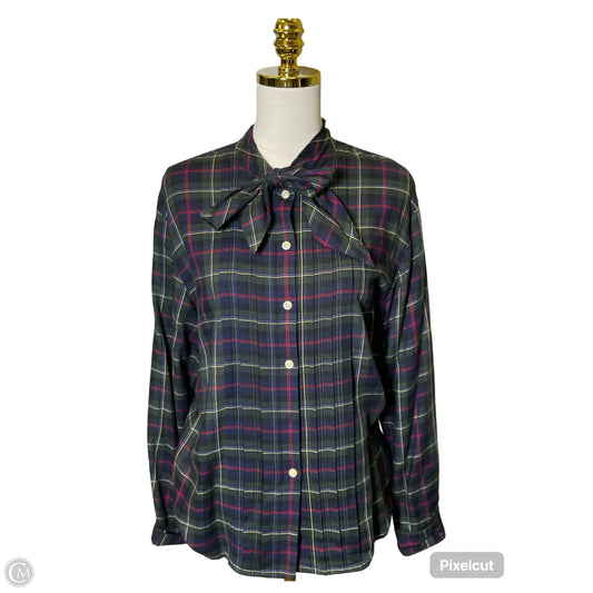 Blouse Long Sleeve By Lauren By Ralph Lauren In Plaid Pattern, Size: M