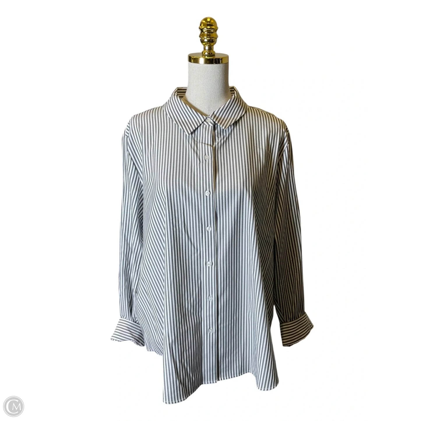 Blouse Long Sleeve By Calvin Klein In Striped Pattern, Size: Xl