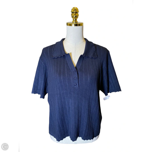 Sweater Short Sleeve By Adrianna Papell In Navy, Size: Xl