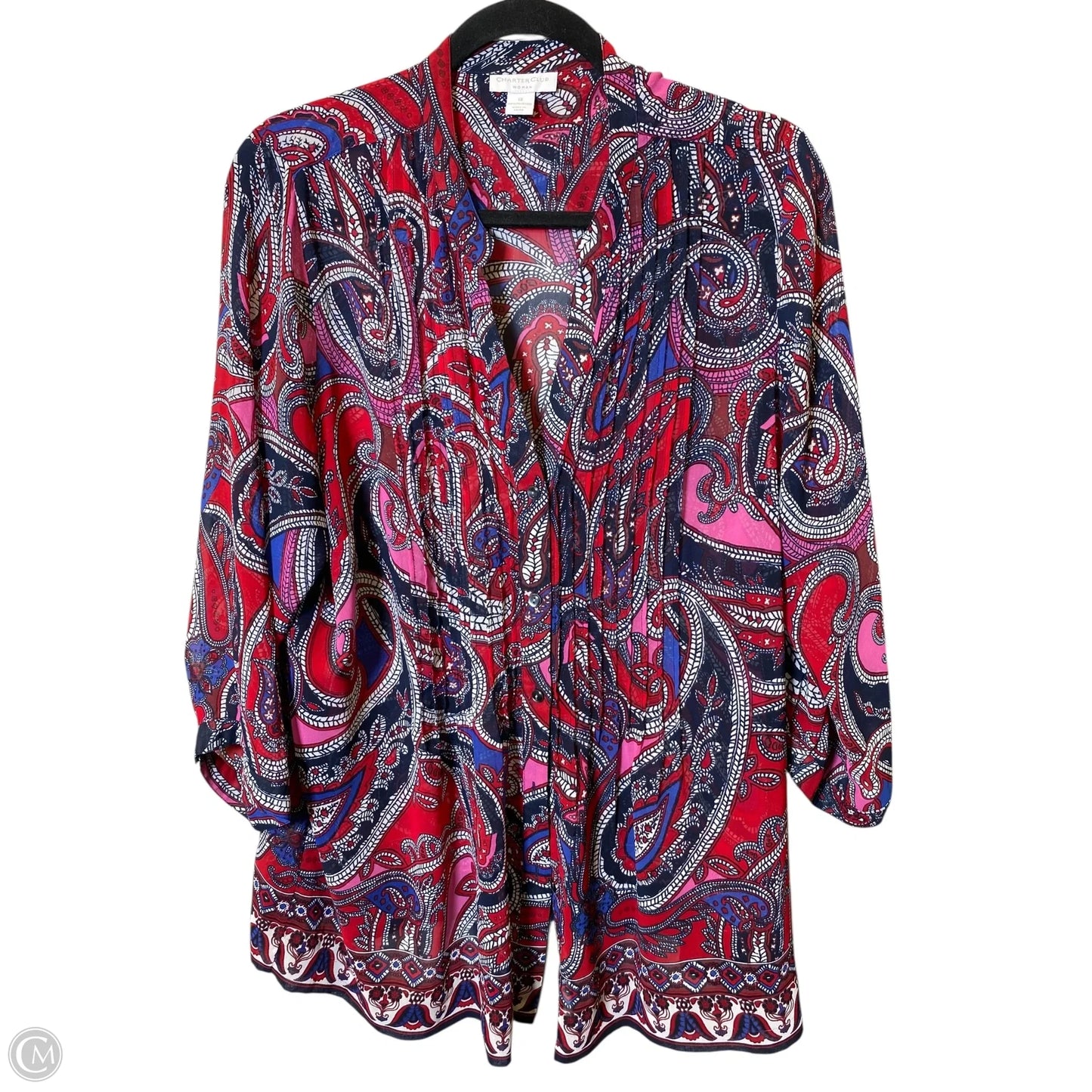 Top 3/4 Sleeve By Charter Club In Multi-colored, Size: Xl