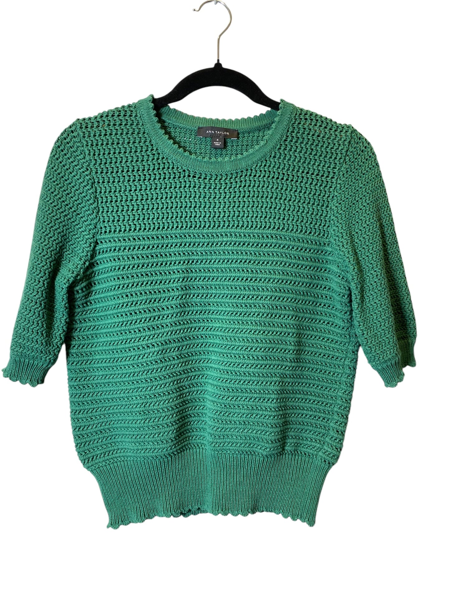 Top 3/4 Sleeve By Ann Taylor In Green, Size: M