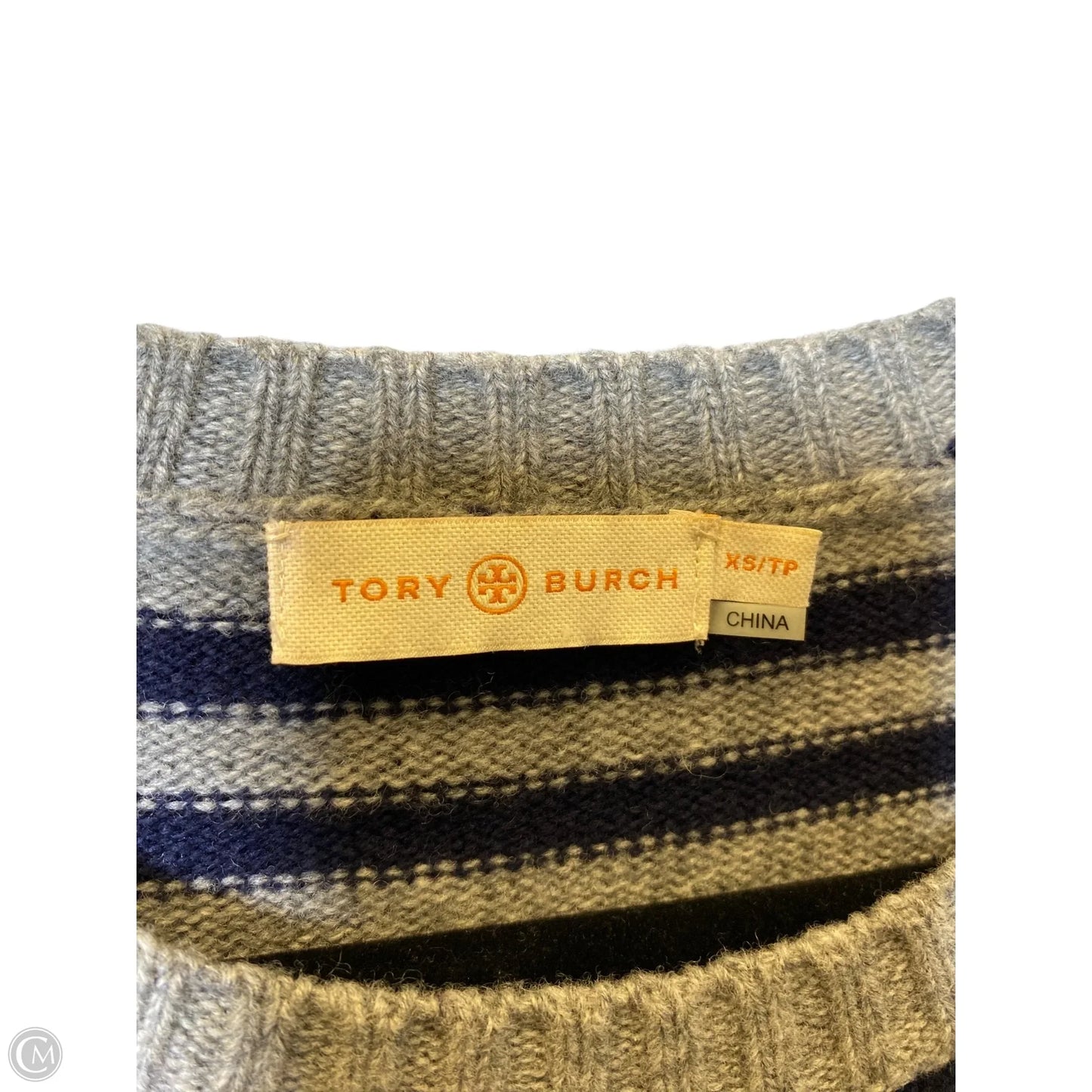 Sweater Designer By Tory Burch In Blue & Grey, Size: Xs