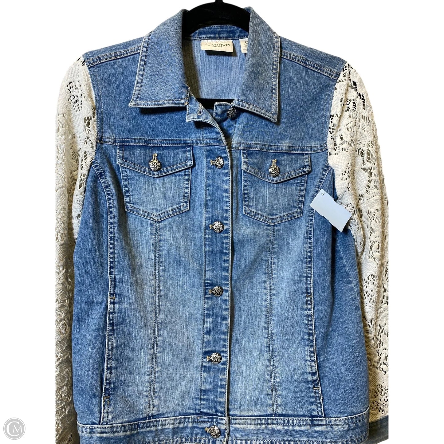Jacket Denim By Platinum In Blue & Cream, Size: S