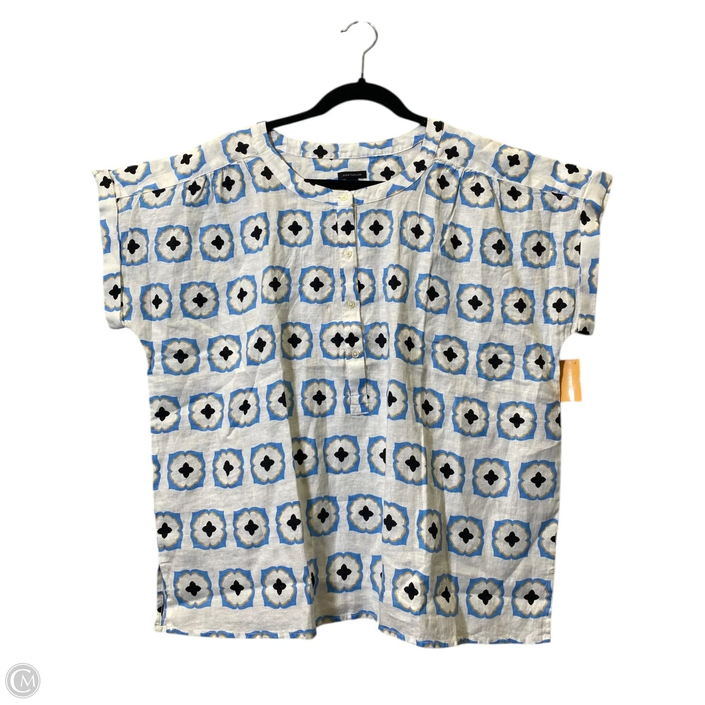 Top Short Sleeve By Ann Taylor In Blue & White, Size: L