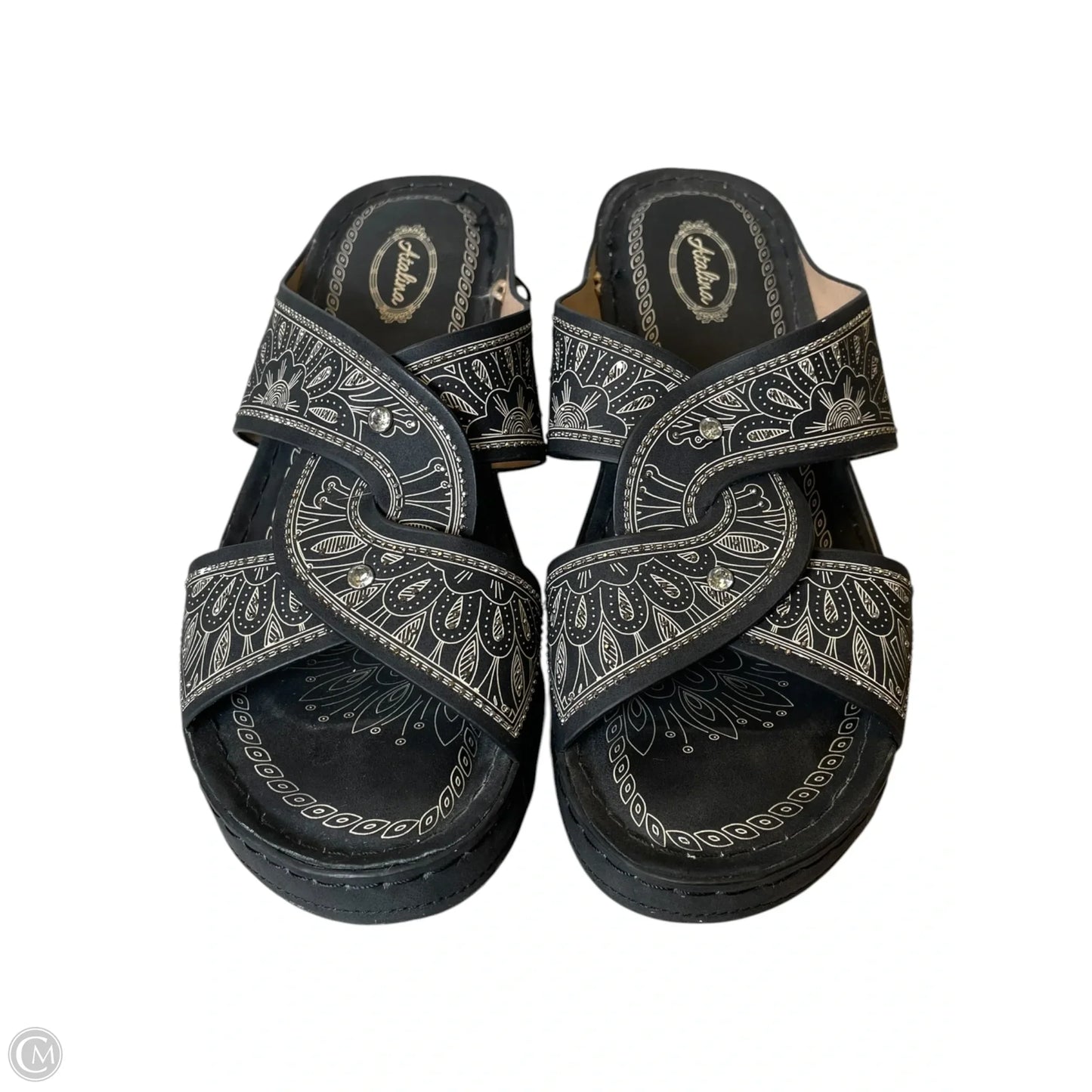 Shoes Heels Wedge By Clothes Mentor In Black & Cream, Size: 9.5