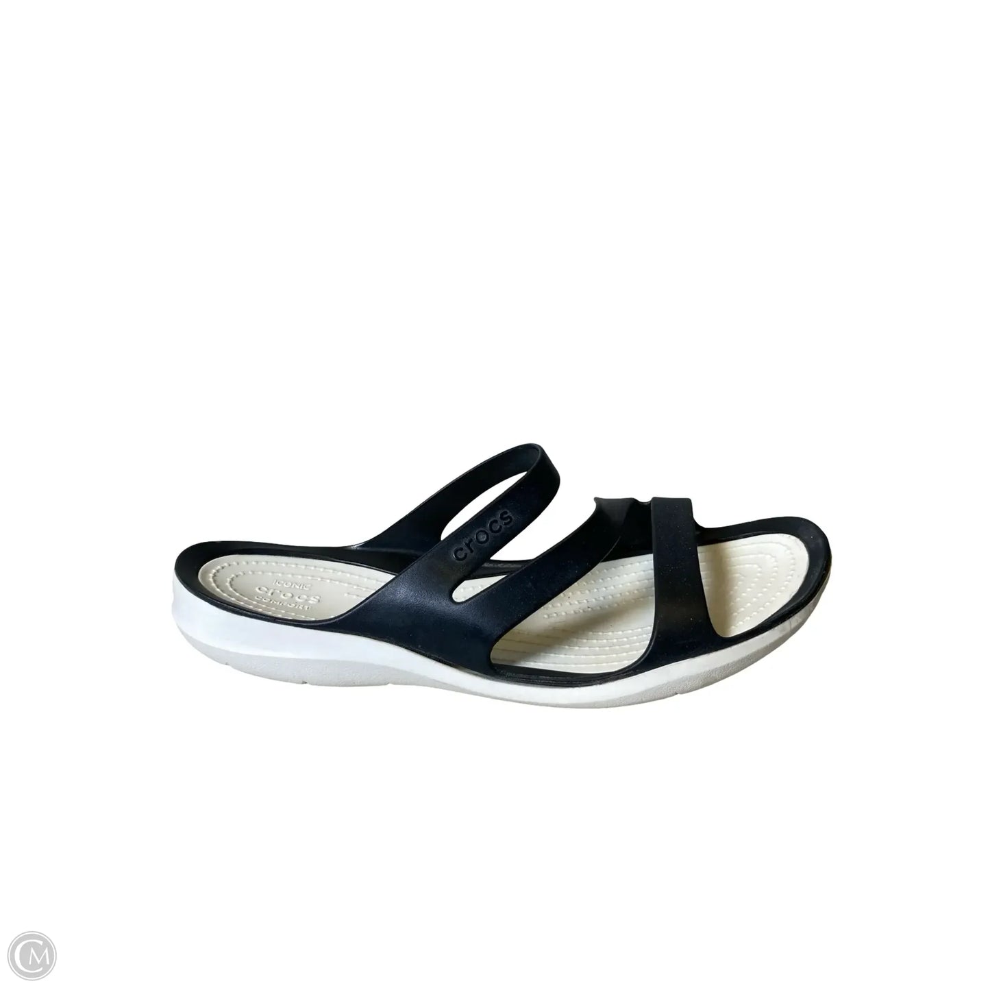 Sandals Flats By Crocs In Black & White, Size: 10
