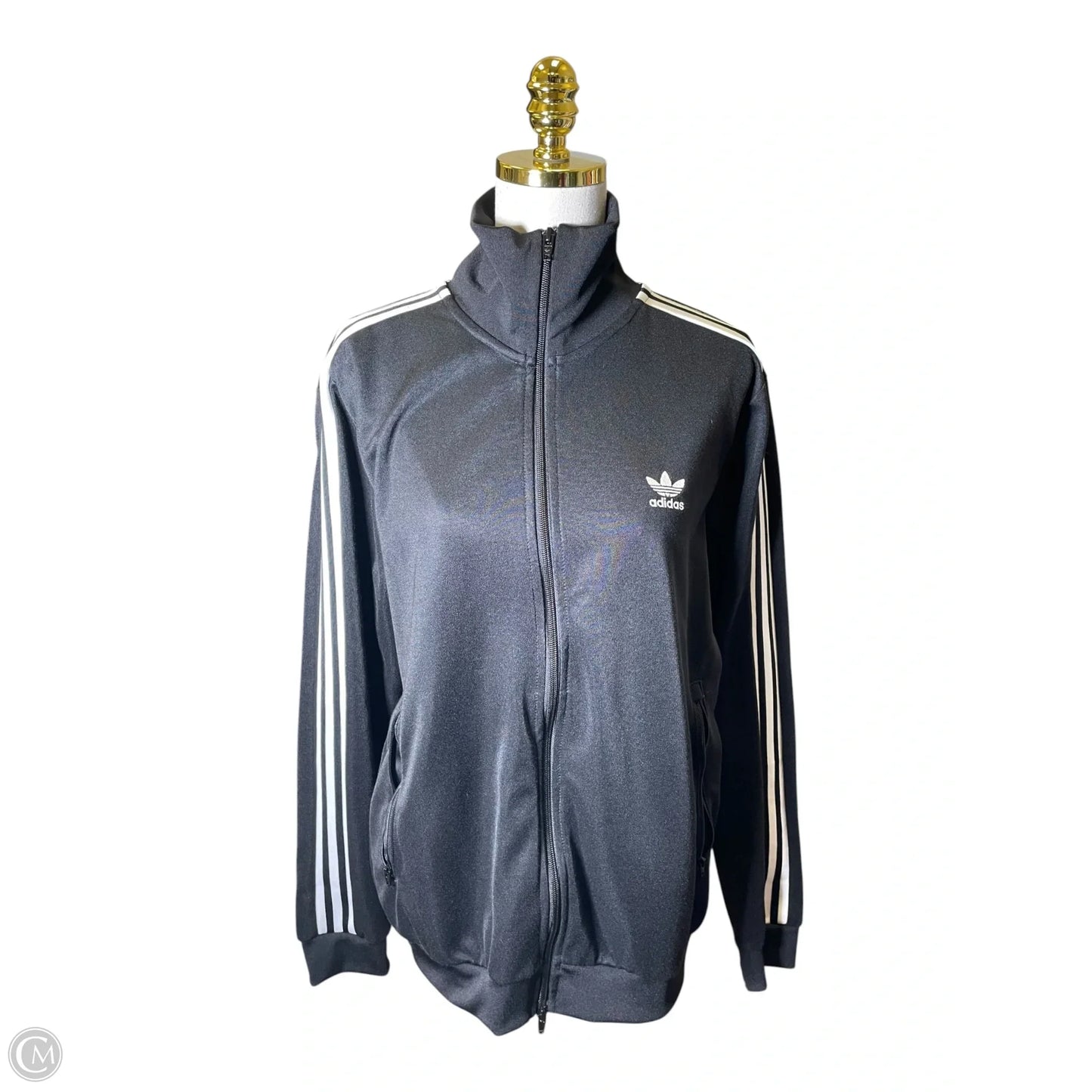 Athletic Jacket By Adidas In Black & White, Size: L