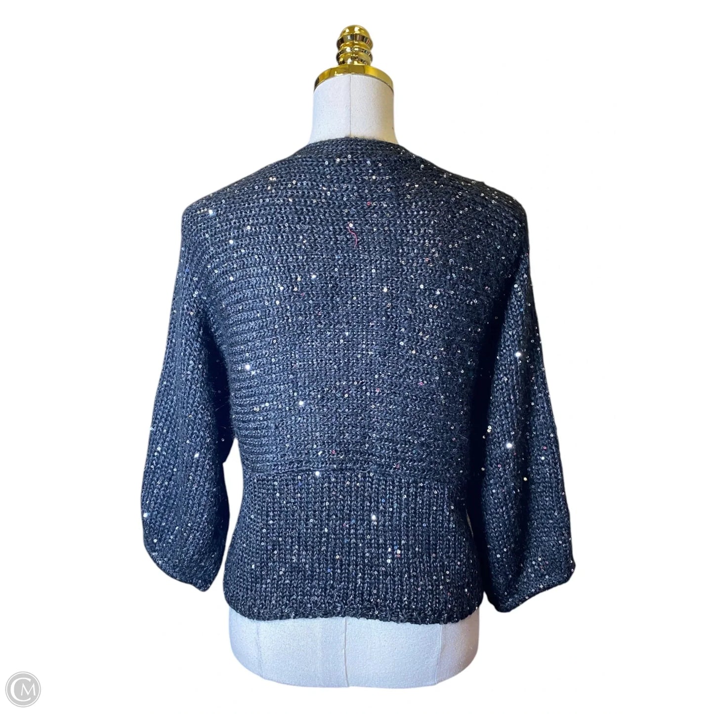 Sweater By Chicos In Black & Silver, Size: M