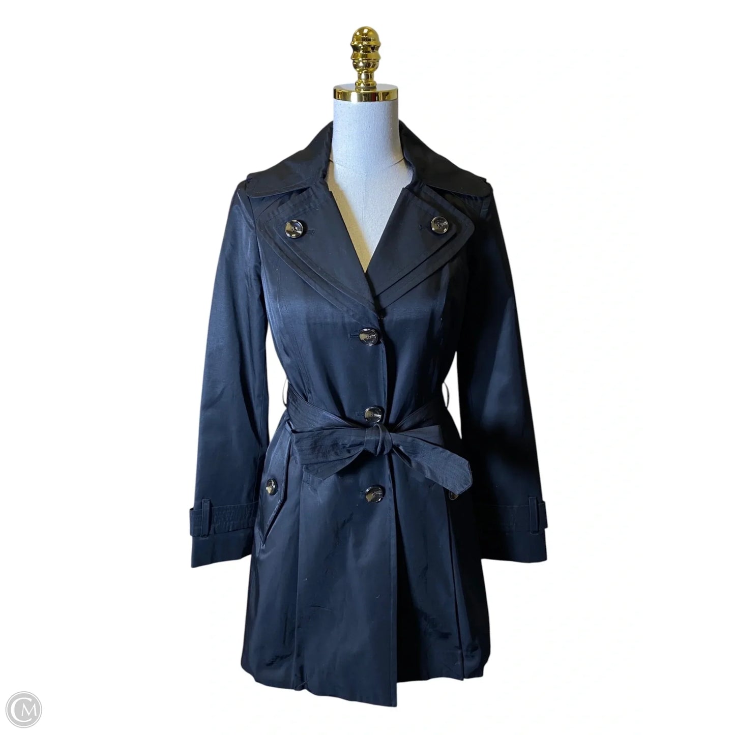 Coat Trench Coat By Clothes Mentor In Black, Size: Xs