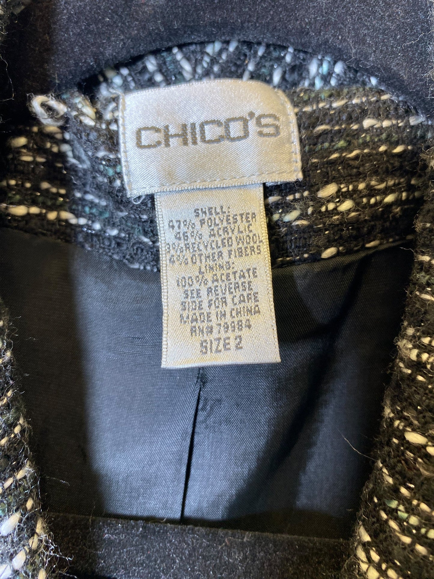 Blazer By Chicos In Black & White, Size: 2