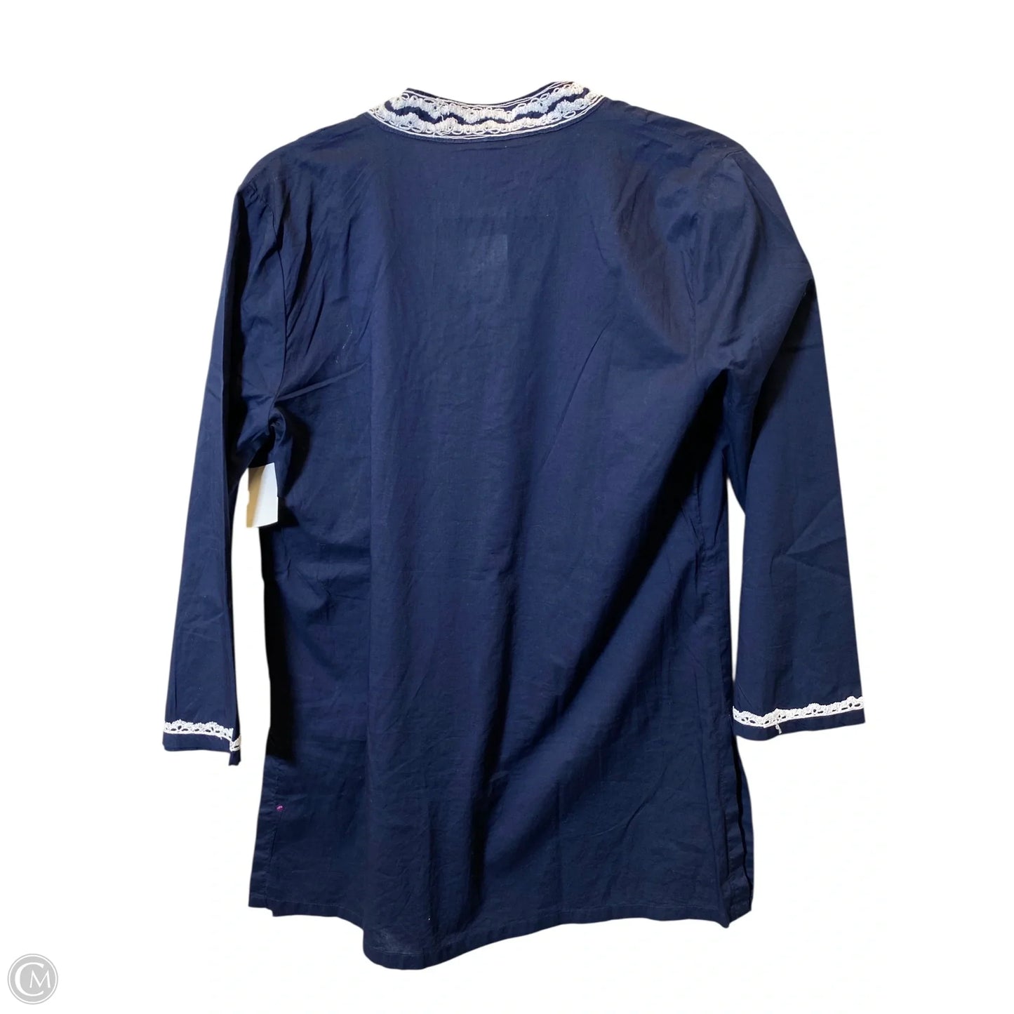 Top 3/4 Sleeve By Charter Club In Blue & White, Size: M