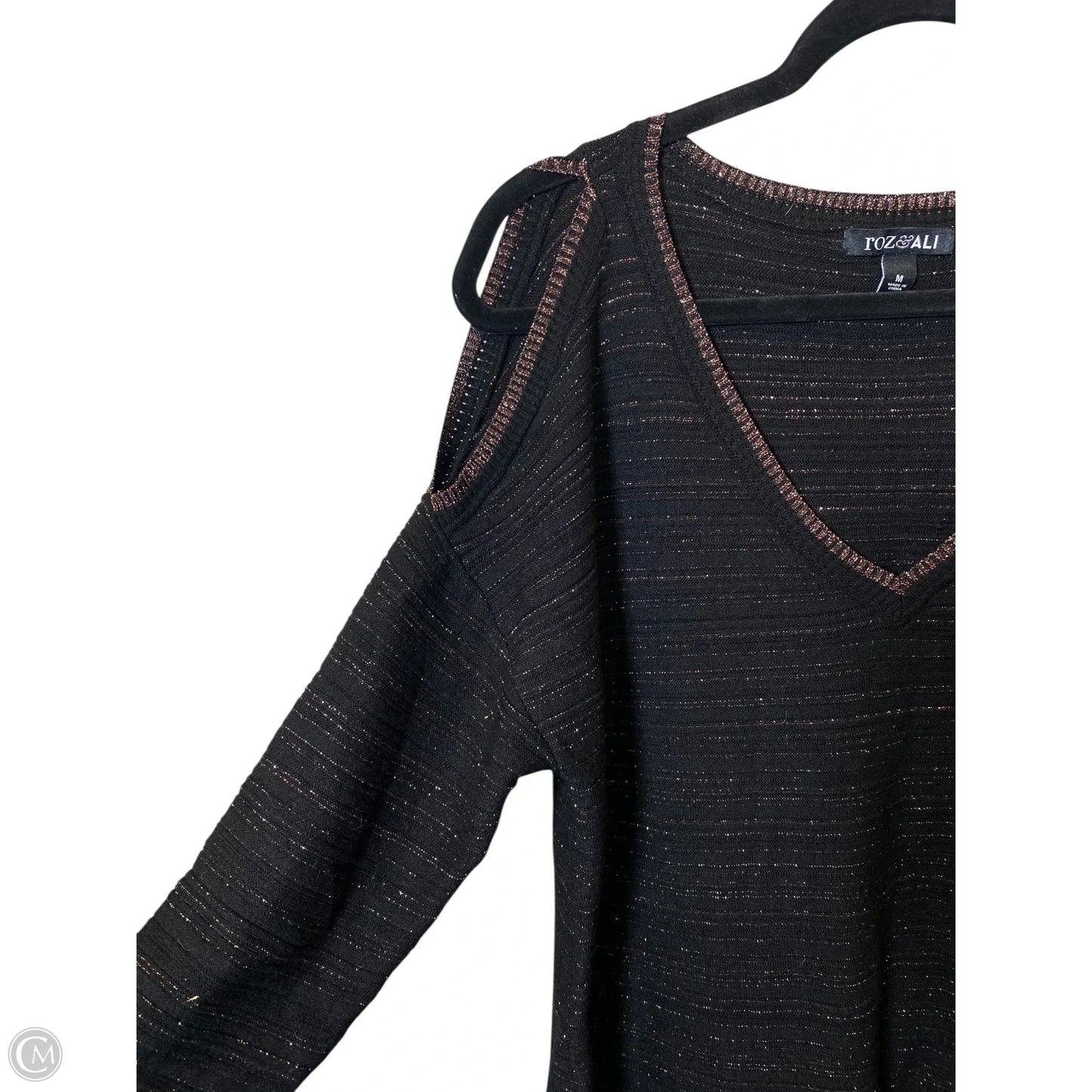 Top 3/4 Sleeve By Roz And Ali In Black & Gold, Size: M