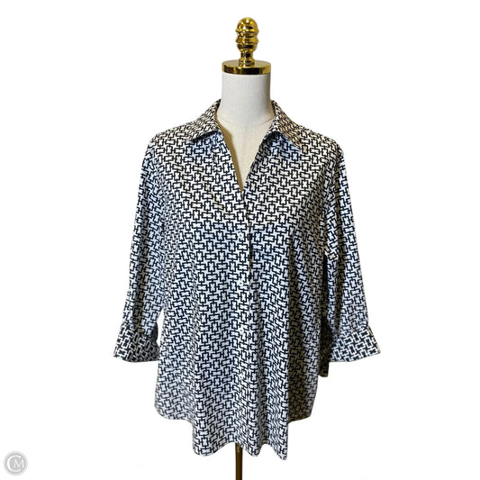 Top Long Sleeve By Foxcroft In Black & White, Size: Xl