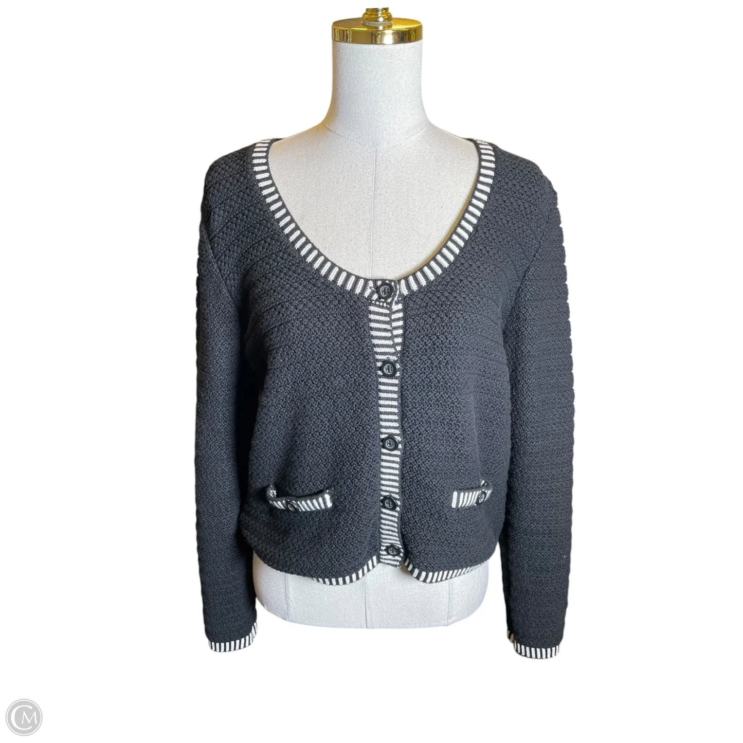 Sweater Cardigan By Ann Taylor In Black & White, Size: M