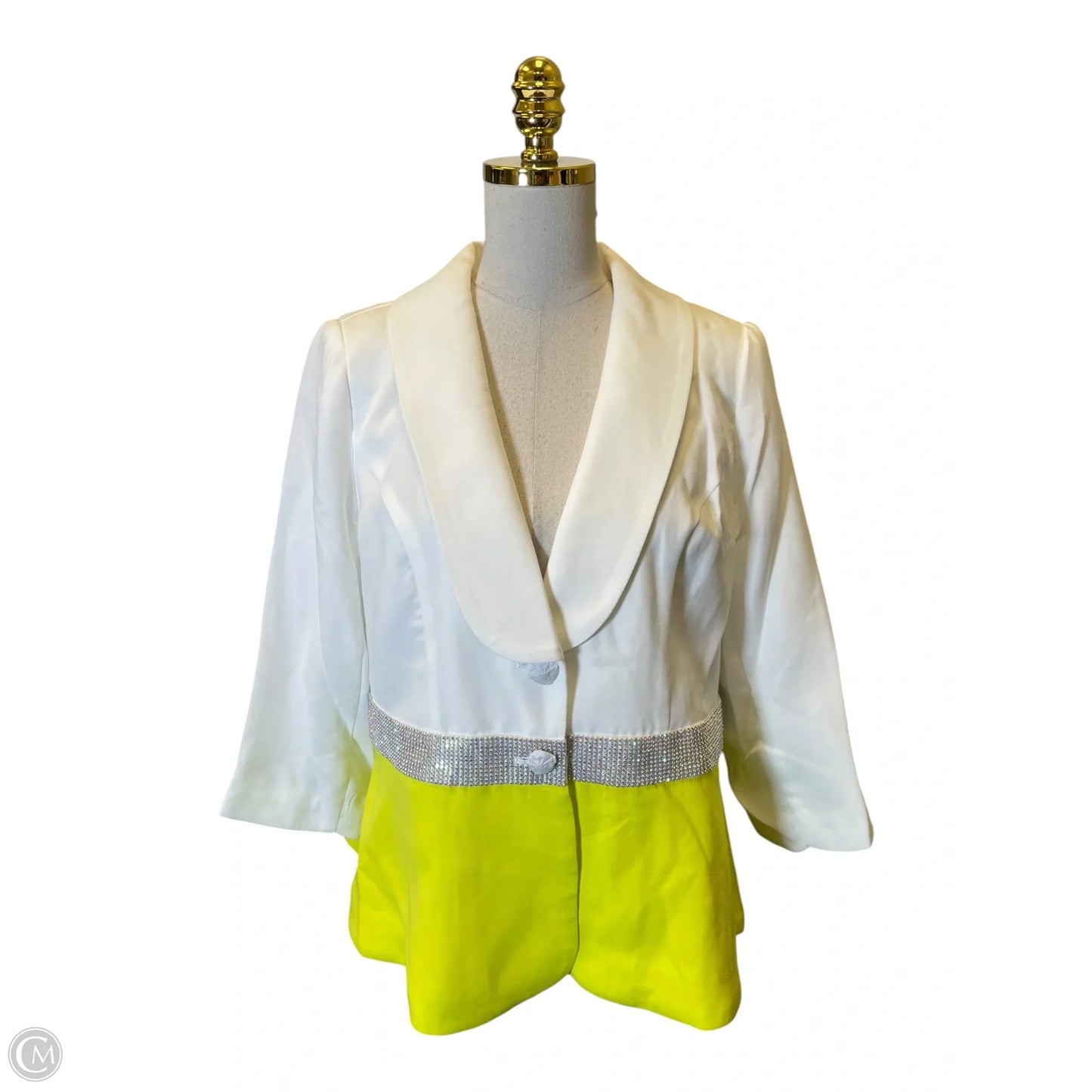 Blazer By Clothes Mentor In White & Yellow, Size: 12