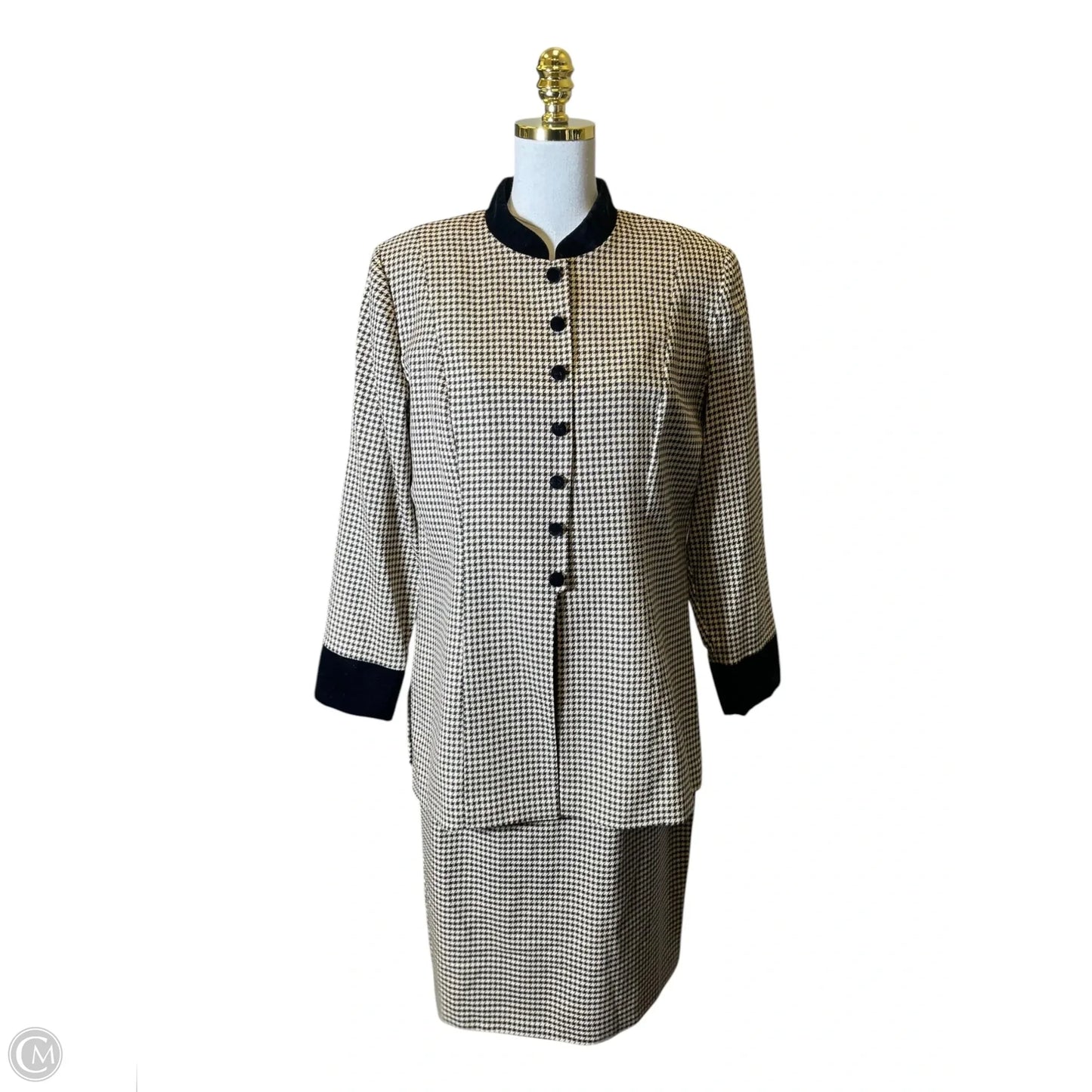 Dress Casual Midi By Leslie Fay In Black & Tan, Size: 14