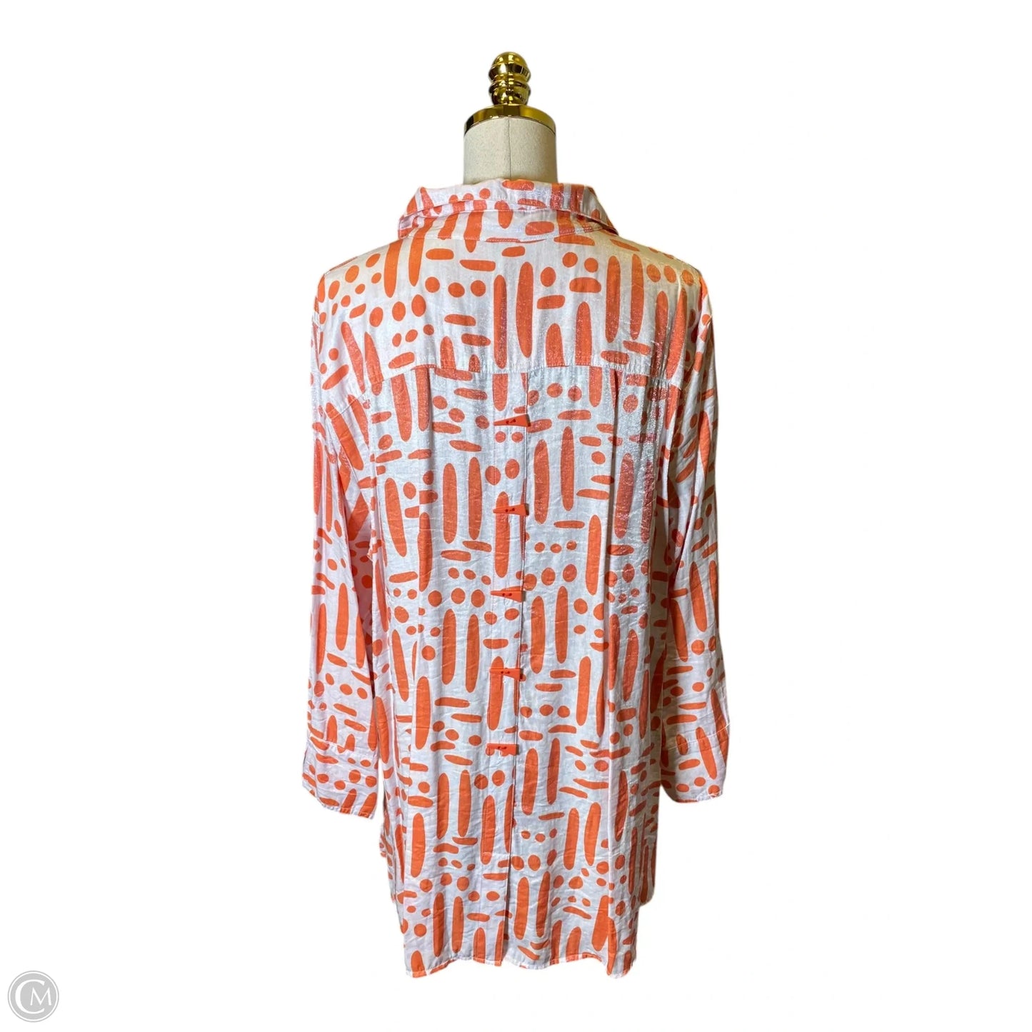 Top Long Sleeve By Multiples In Orange & White, Size: 1x