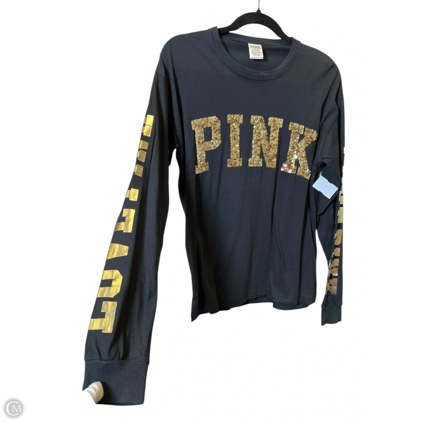 Top Long Sleeve By Pink In Black & Gold, Size: S