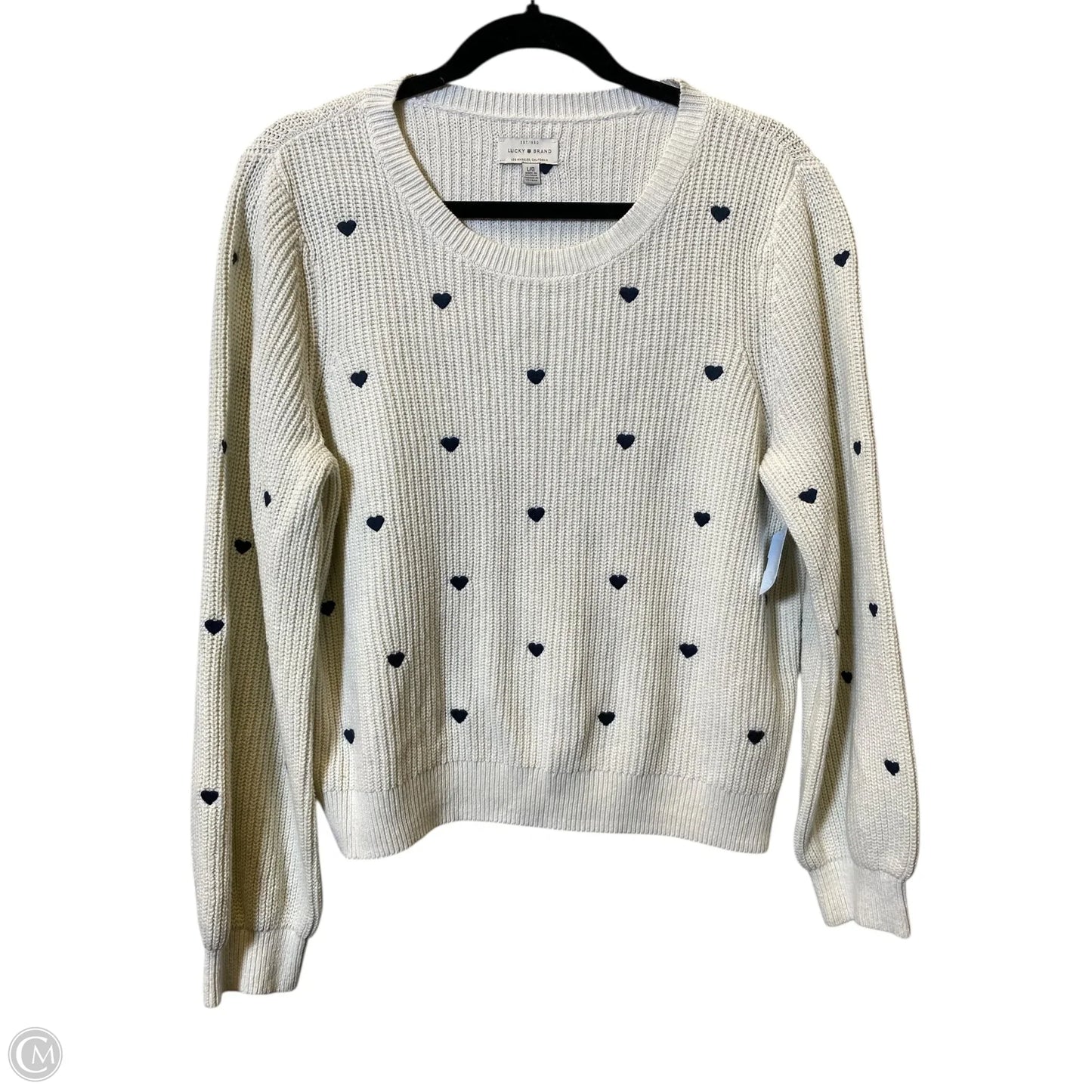 Sweater By Lucky Brand In Blue & Cream, Size: L