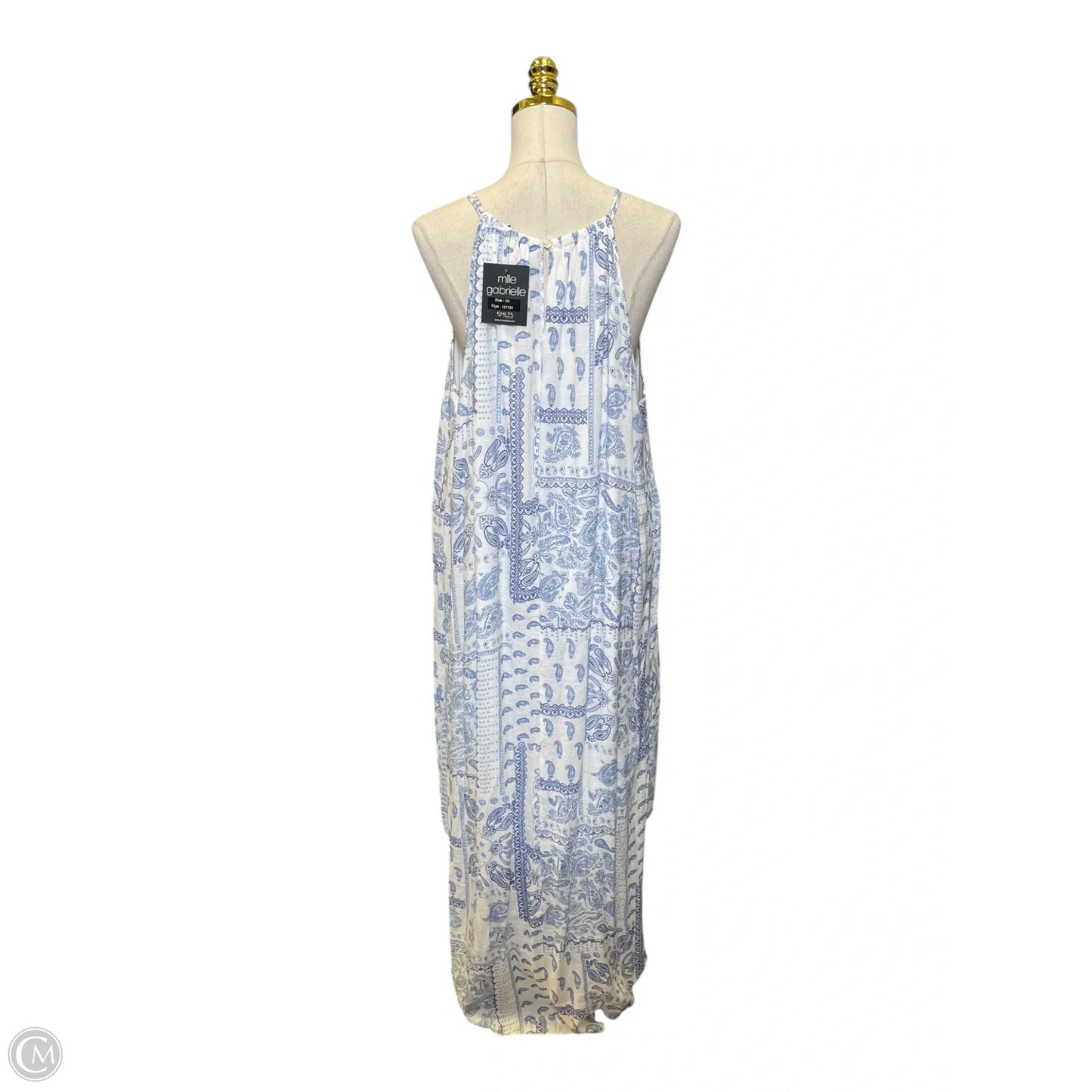 Dress Casual Maxi By Mlle Gabrielle In Blue & White, Size: 2x
