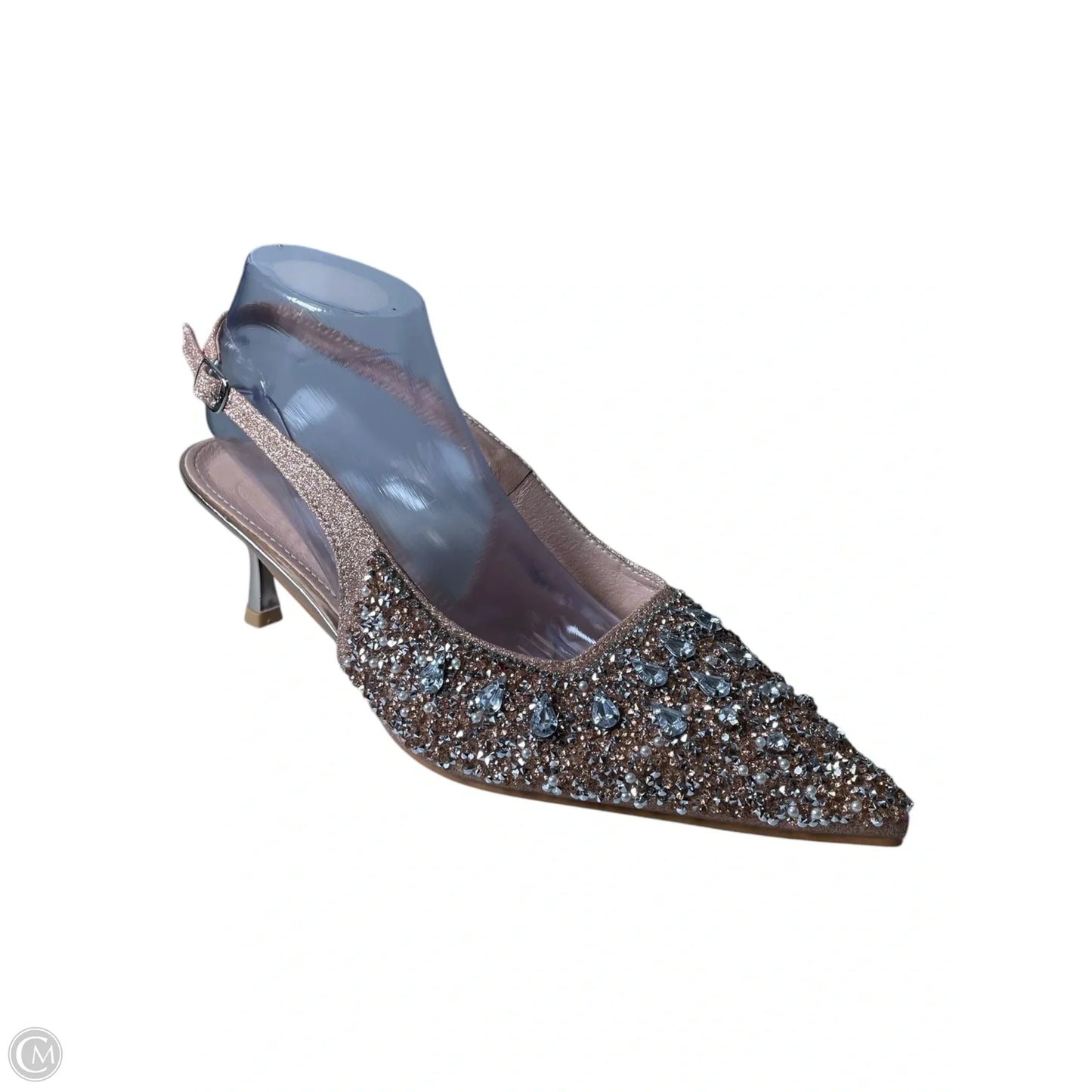 Shoes Heels Kitten By Clothes Mentor In Silver & Tan, Size: 10.5