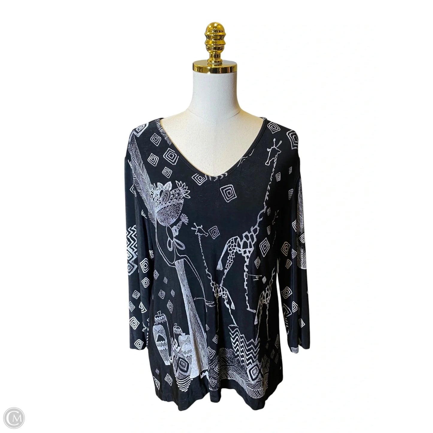 Top Long Sleeve By Chicos In Black & White, Size: M