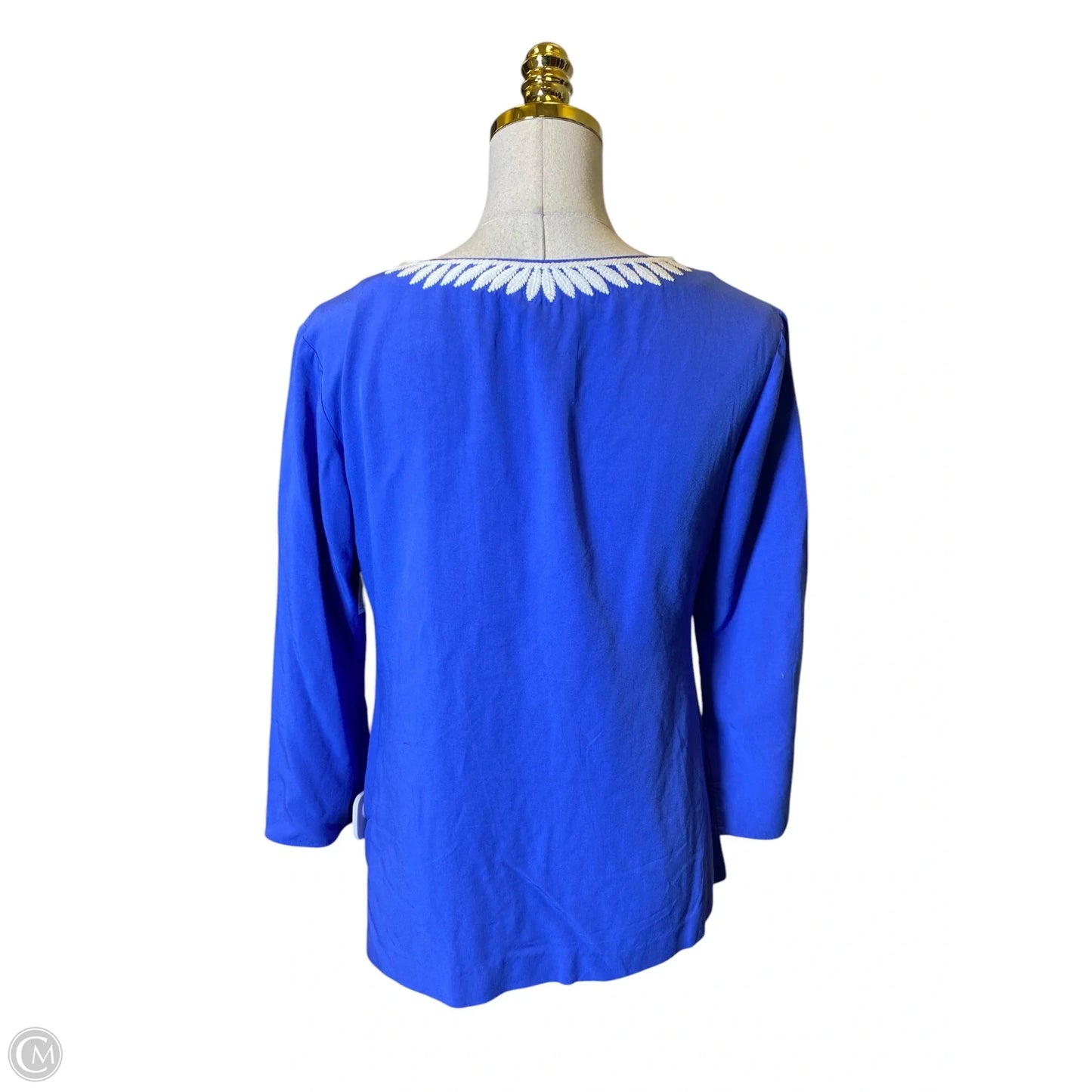 Top Long Sleeve Designer By Lilly Pulitzer In Blue & White, Size: S
