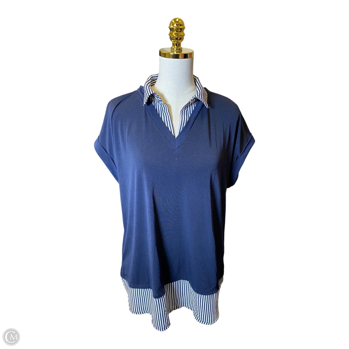 Top Short Sleeve By Adrianna Papell In Blue & White, Size: L
