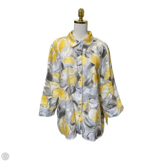 Top Long Sleeve By Alfred Dunner In Grey & Yellow, Size: 1x