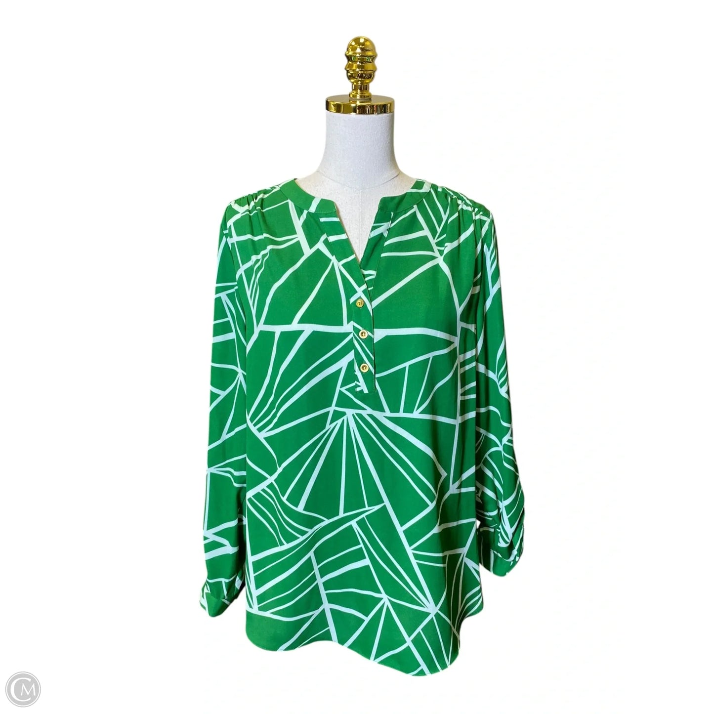 Top Long Sleeve By Zac And Rachel In Green & White, Size: L