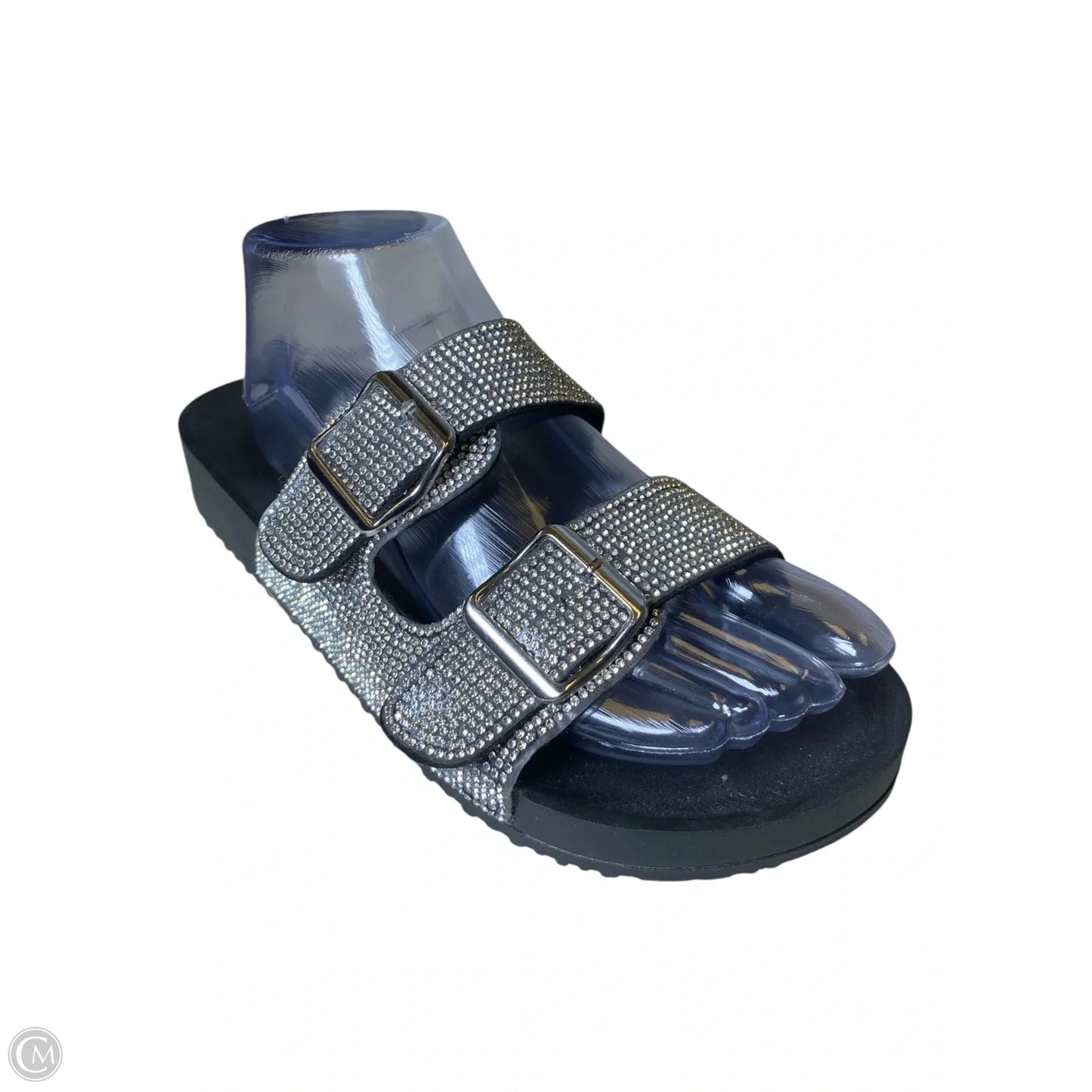 Sandals Flats By Madden Girl In Black & Silver, Size: 9