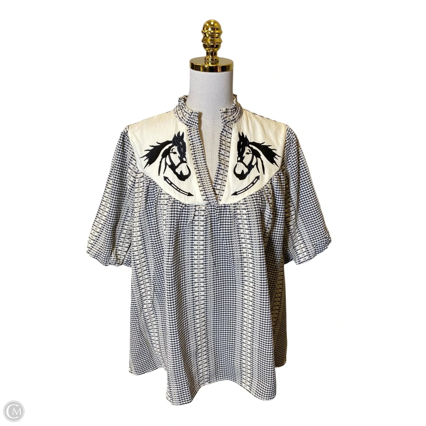 Top Short Sleeve By Southern Stitch In Black & Cream, Size: M